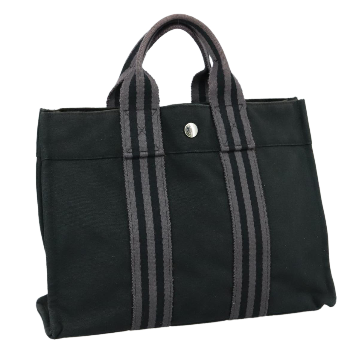 HERMES Fourre Tout PM Tote Bag Canvas Black Gray Auth ti2562