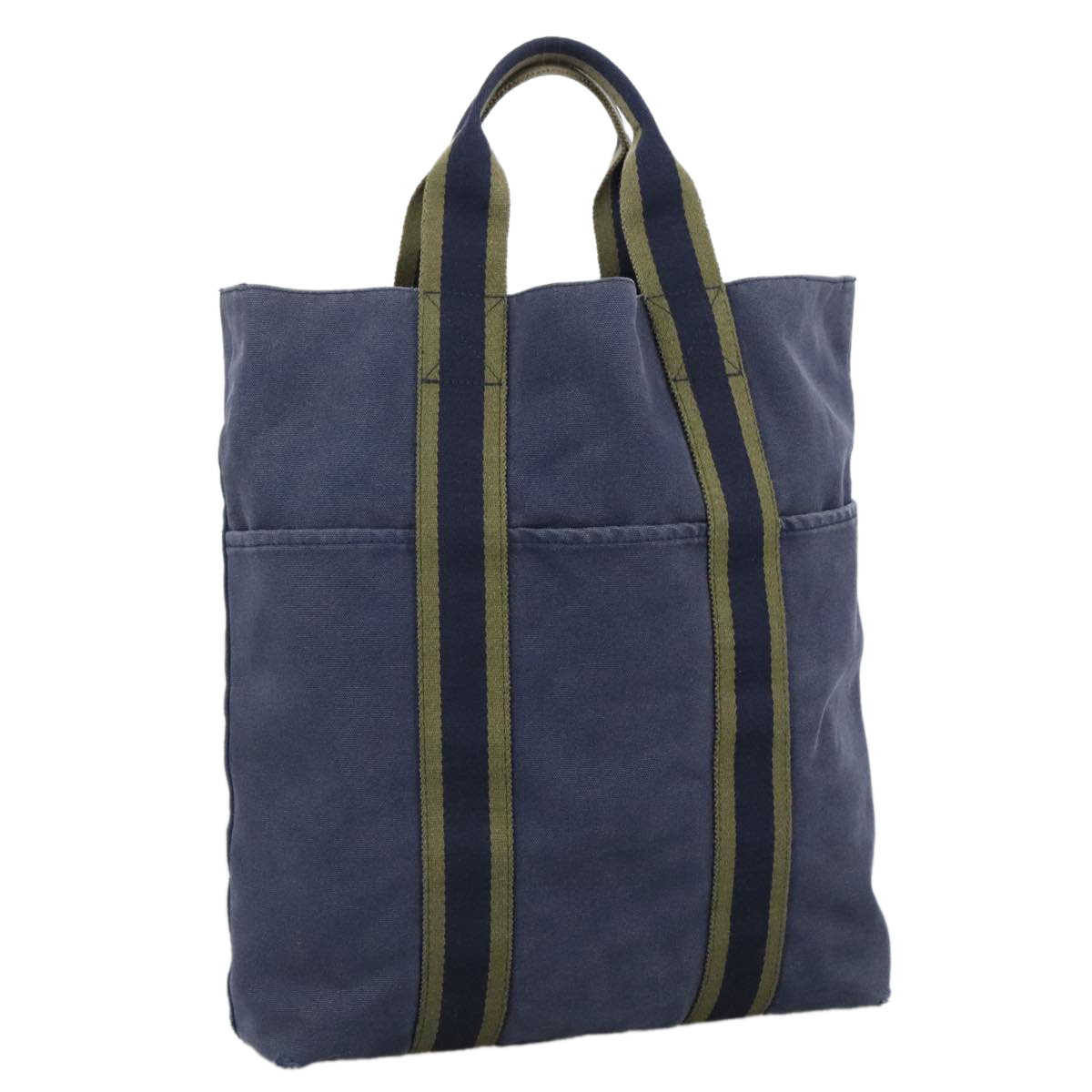 HERMES Fourre Tout Cabas Tote Bag Canvas Navy Khaki Auth ti2566