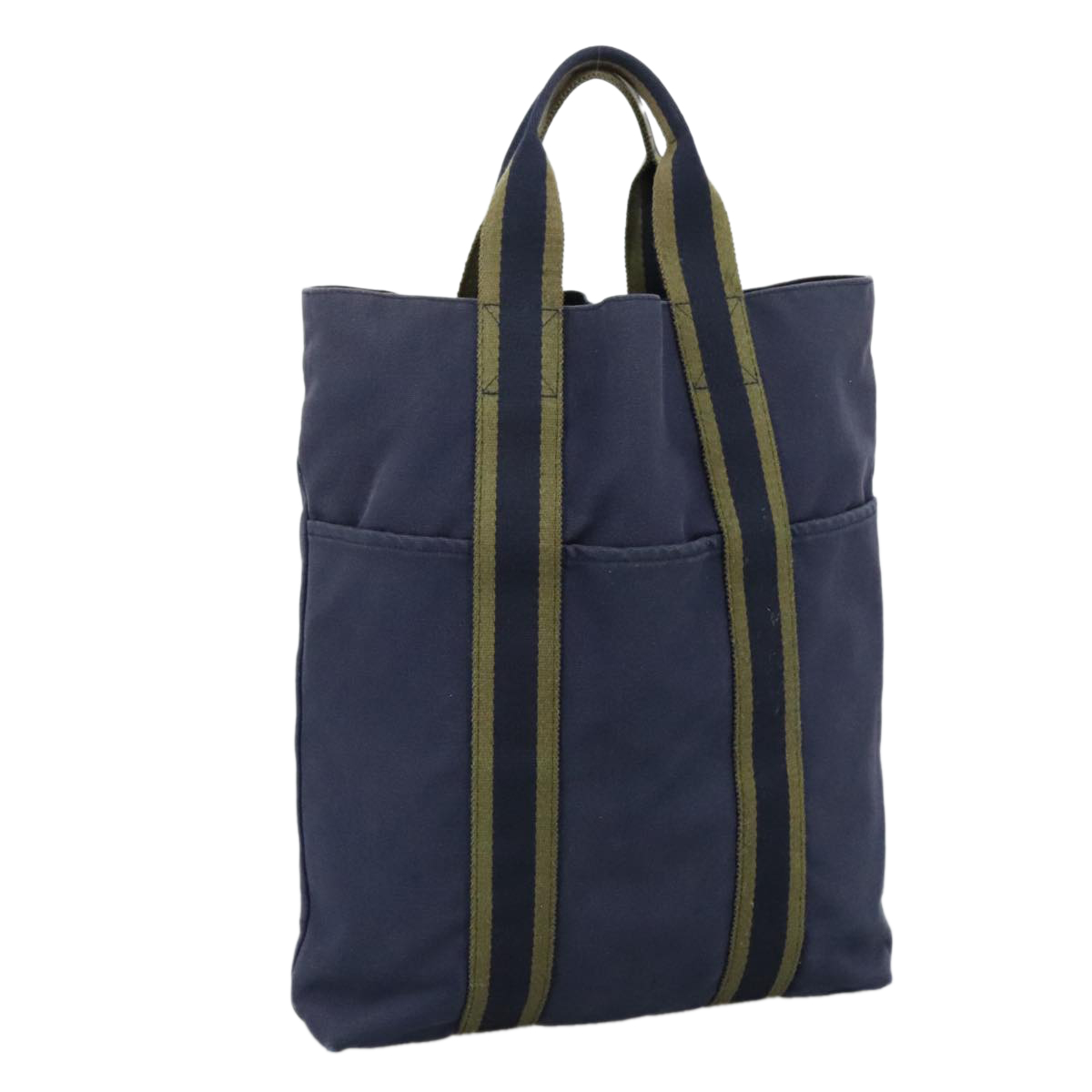 HERMES Fourre Tout cabas Tote Bag Canvas Navy Silver Auth ti2567