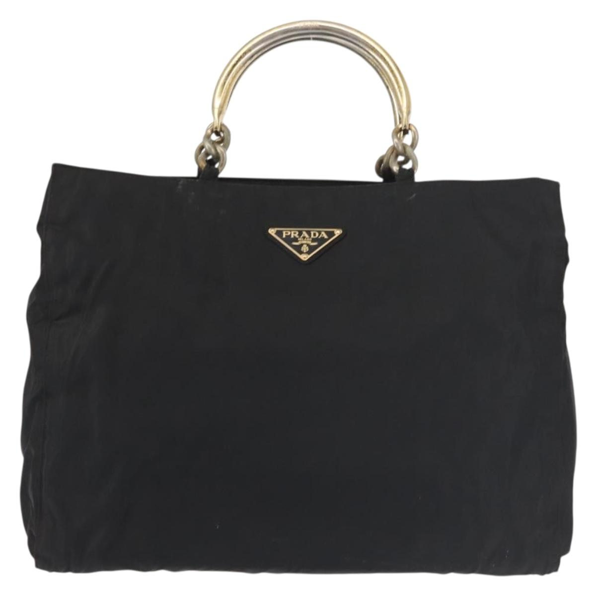 PRADA Hand Bag Nylon metal Black Gold Auth ti3459 | eBay
