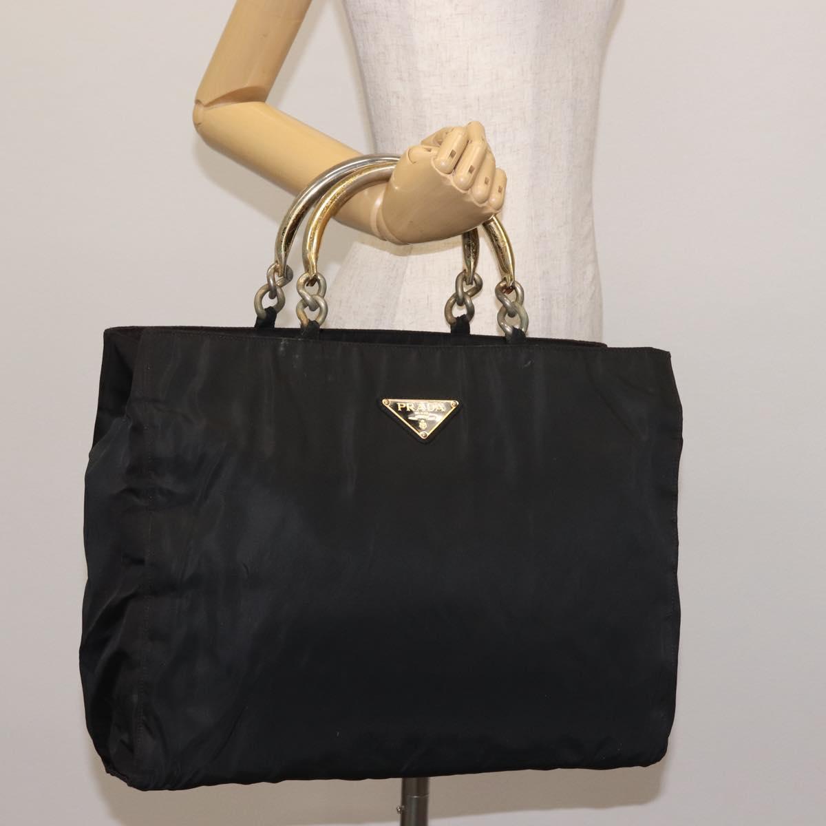 PRADA Hand Bag Nylon metal Black Gold Auth ti3459 | eBay