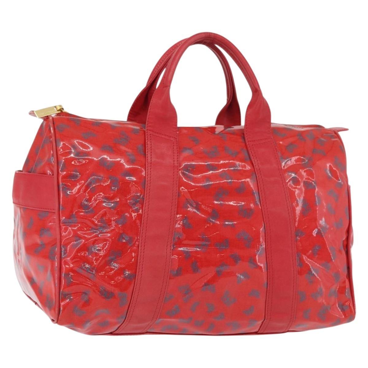 BOTTEGA VENETA Boston Bag PVC Canvas Red Gold Auth ti3886A | eBay