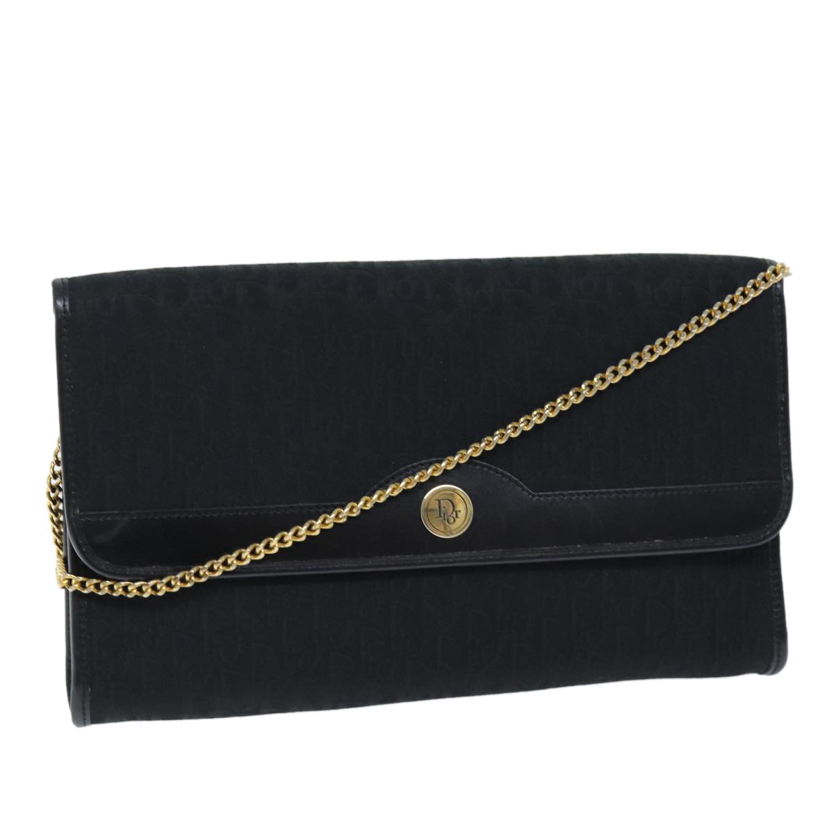 Christian Dior Trotter Canvas Chain Shoulder Bag Black Auth