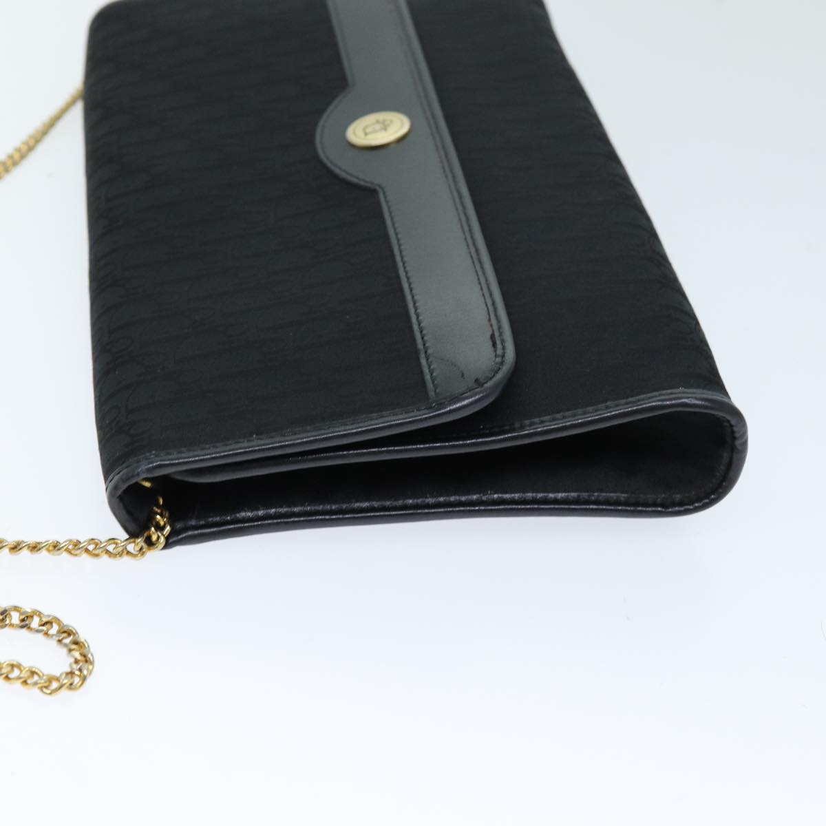Christian Dior Trotter Canvas Chain Shoulder Bag Black Auth