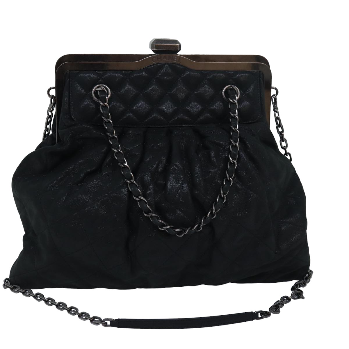 CHANEL Matelasse Chain Gamaguchi Hand Bag Leather 2way Black CC Auth yk13501