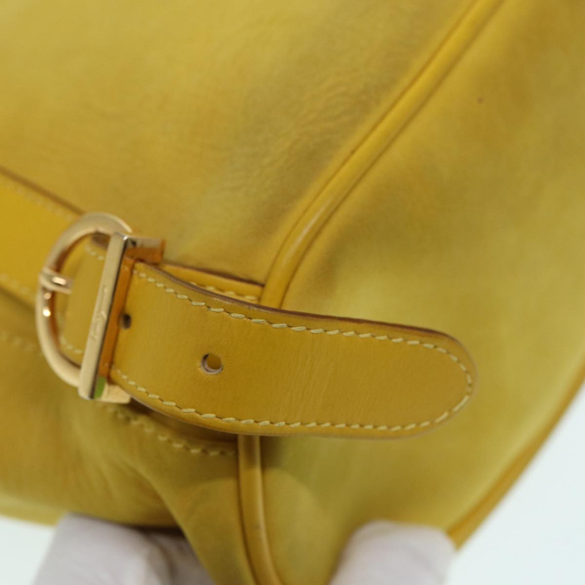 Salvatore Ferragamo Gancini Backpack Suede Yellow Gold Auth 