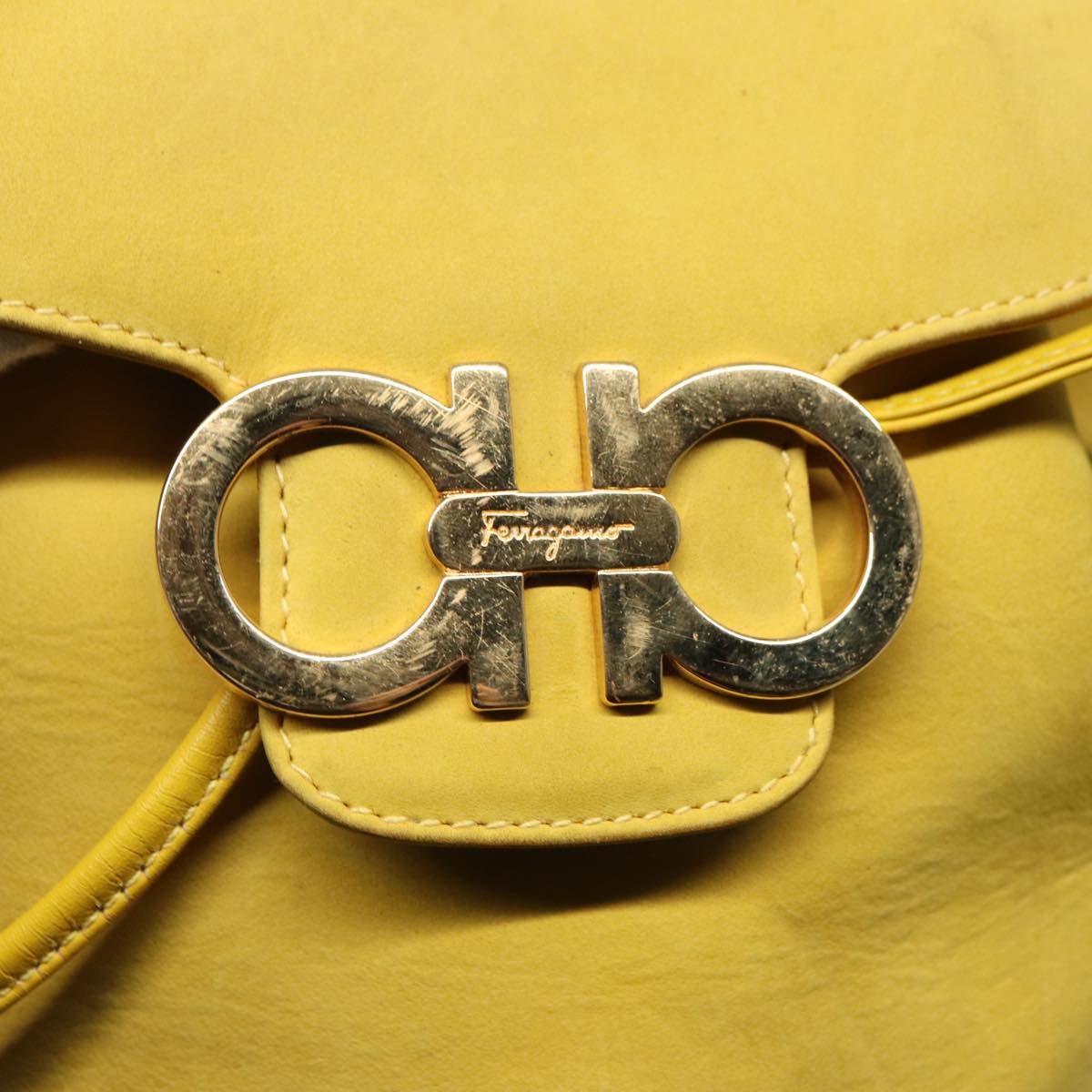 Salvatore Ferragamo Gancini Backpack Suede Yellow Gold Auth  display picture 2