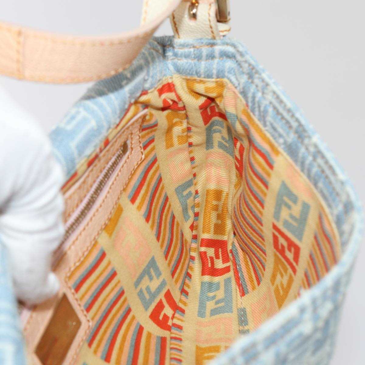 FENDI Zucca Canvas Mamma Baguette Shoulder Bag Denim Blue