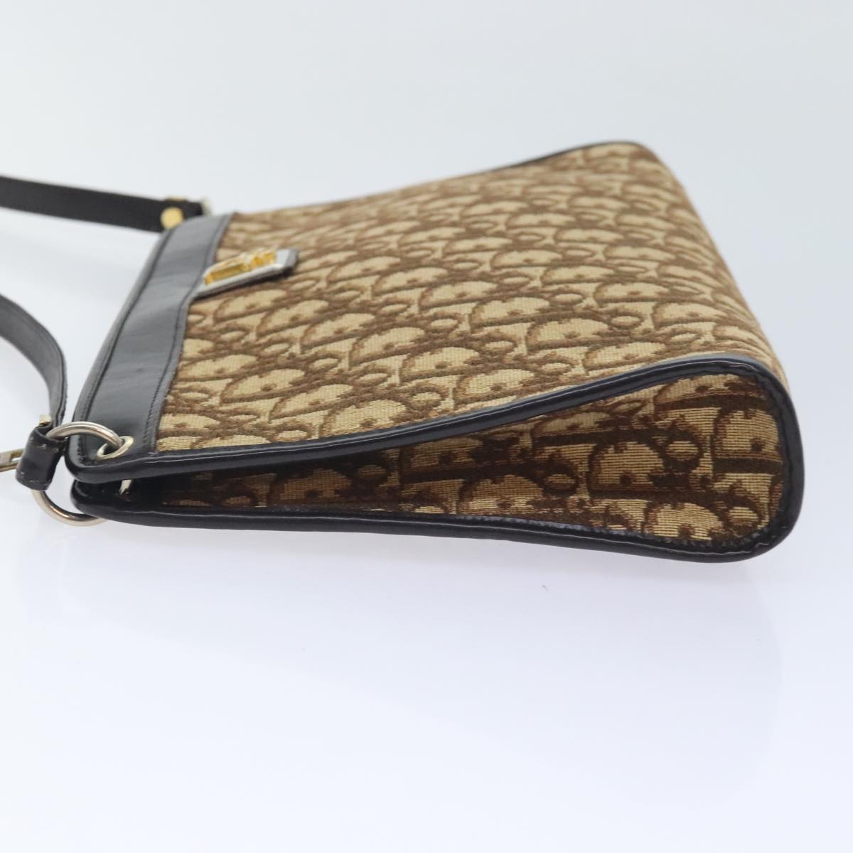 Christian Dior Trotter Canvas Shoulder Bag Brown Gold Auth