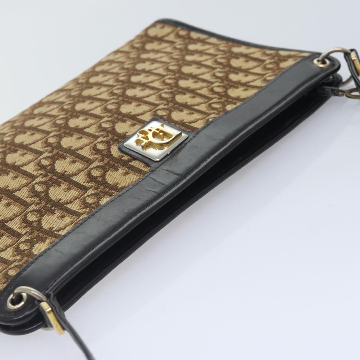 Christian Dior Trotter Canvas Shoulder Bag Brown Gold Auth