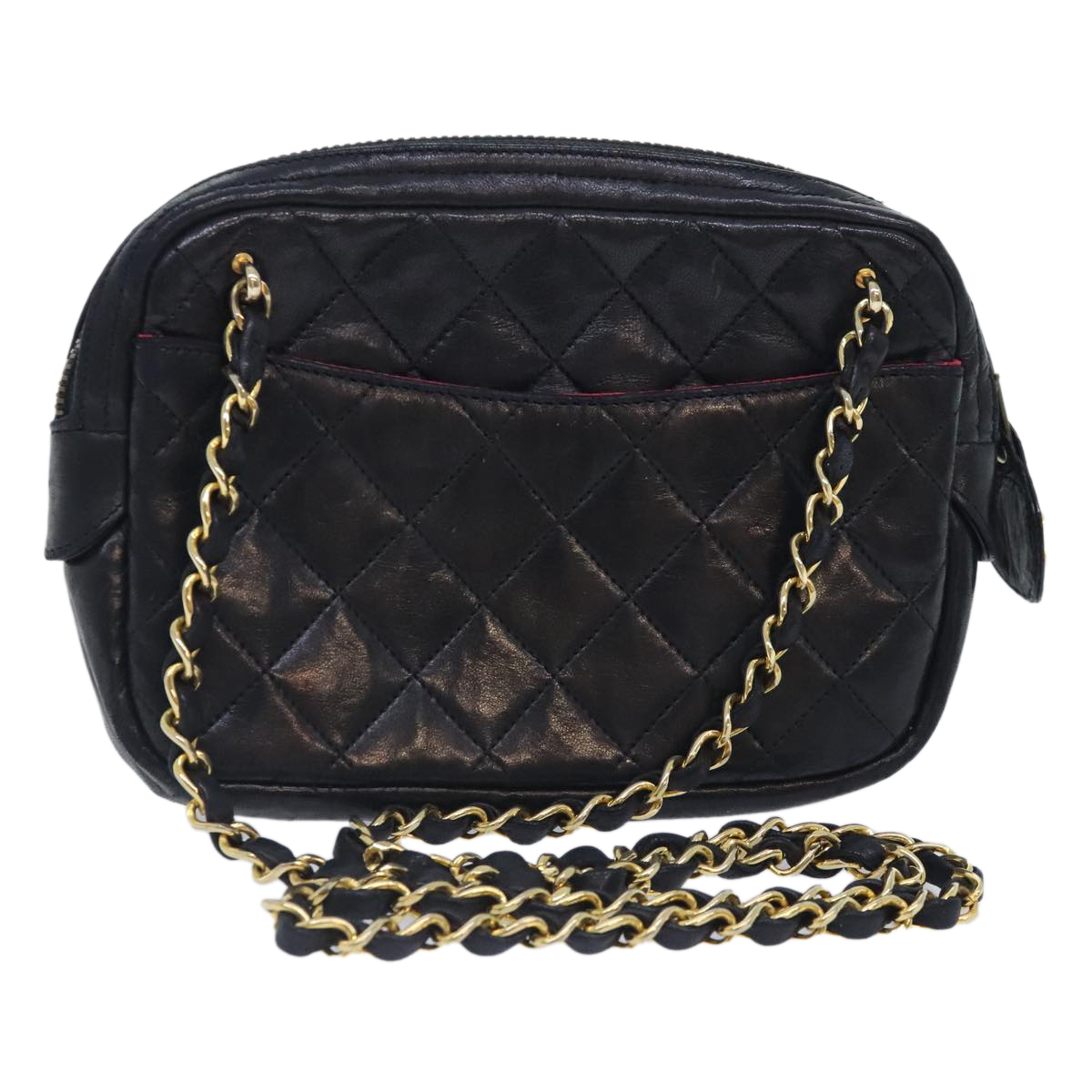 CHANEL Matelasse Chain Shoulder Bag Lamb Skin Black Gold CC Auth yk15180