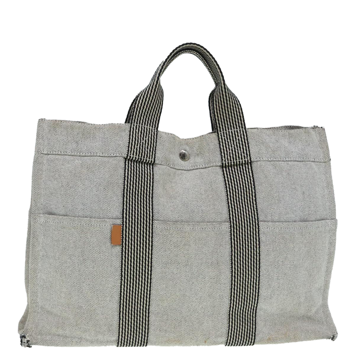 HERMES New Fourre Tout MM Hand Bag Canvas Gray Silver Auth yk15308