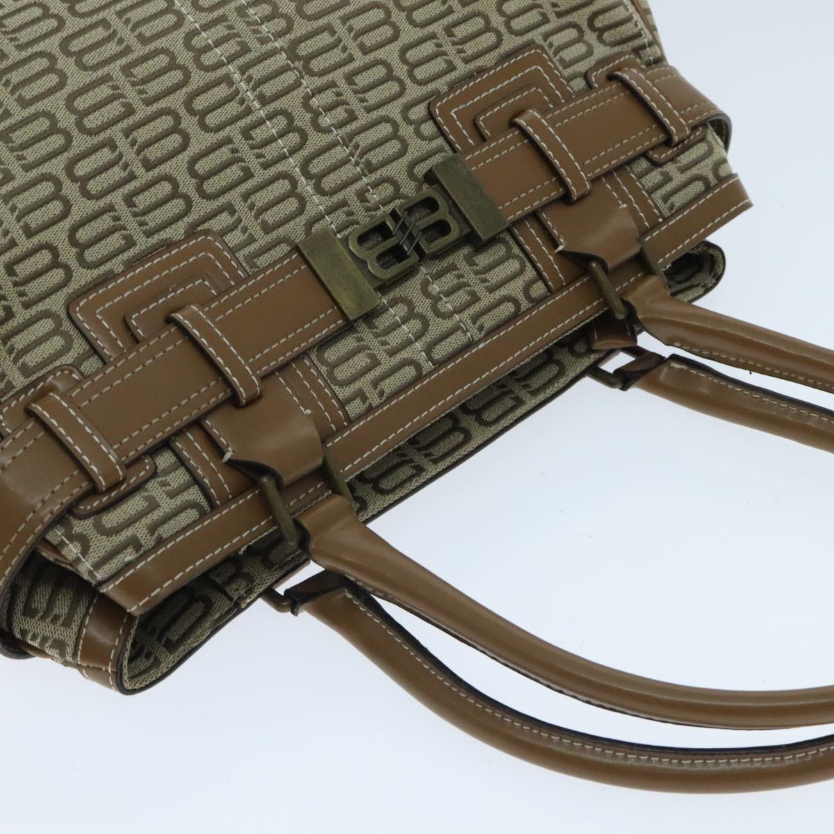 BALENCIAGA Hand Bag Canvas Leather Old model Beige Auth
