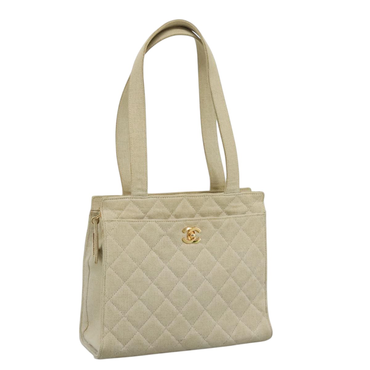 CHANEL Matelasse Tote Bag Canvas Beige CC Auth yk16762