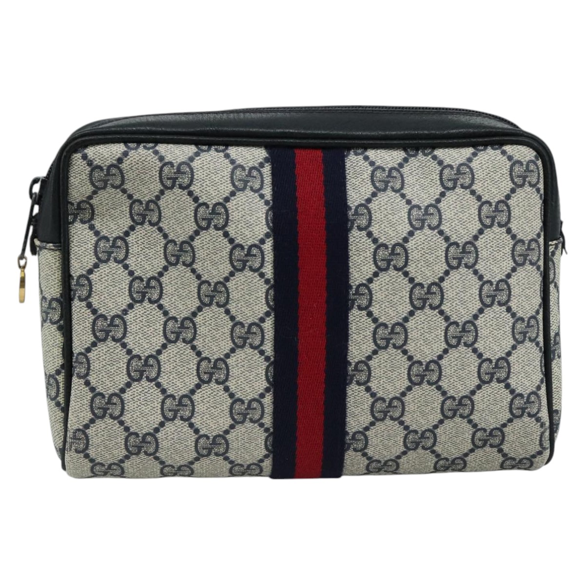 GUCCI GG Supreme Sherry Line Clutch Bag PVC Navy Red 010 378