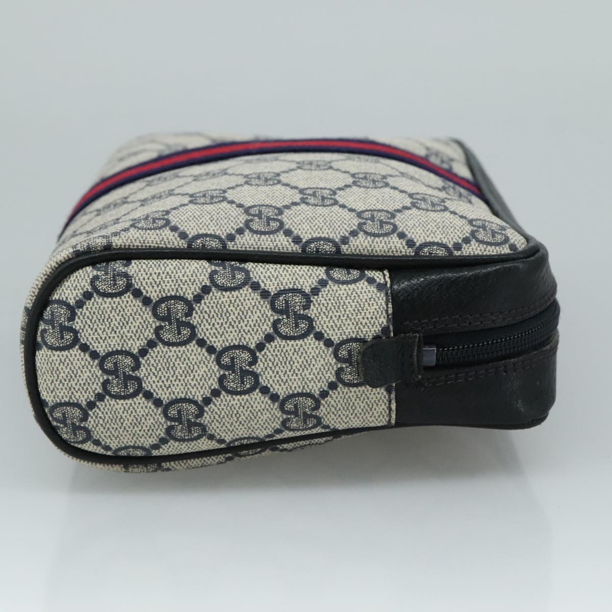 GUCCI GG Supreme Sherry Line Clutch Bag PVC Navy Red 010 378