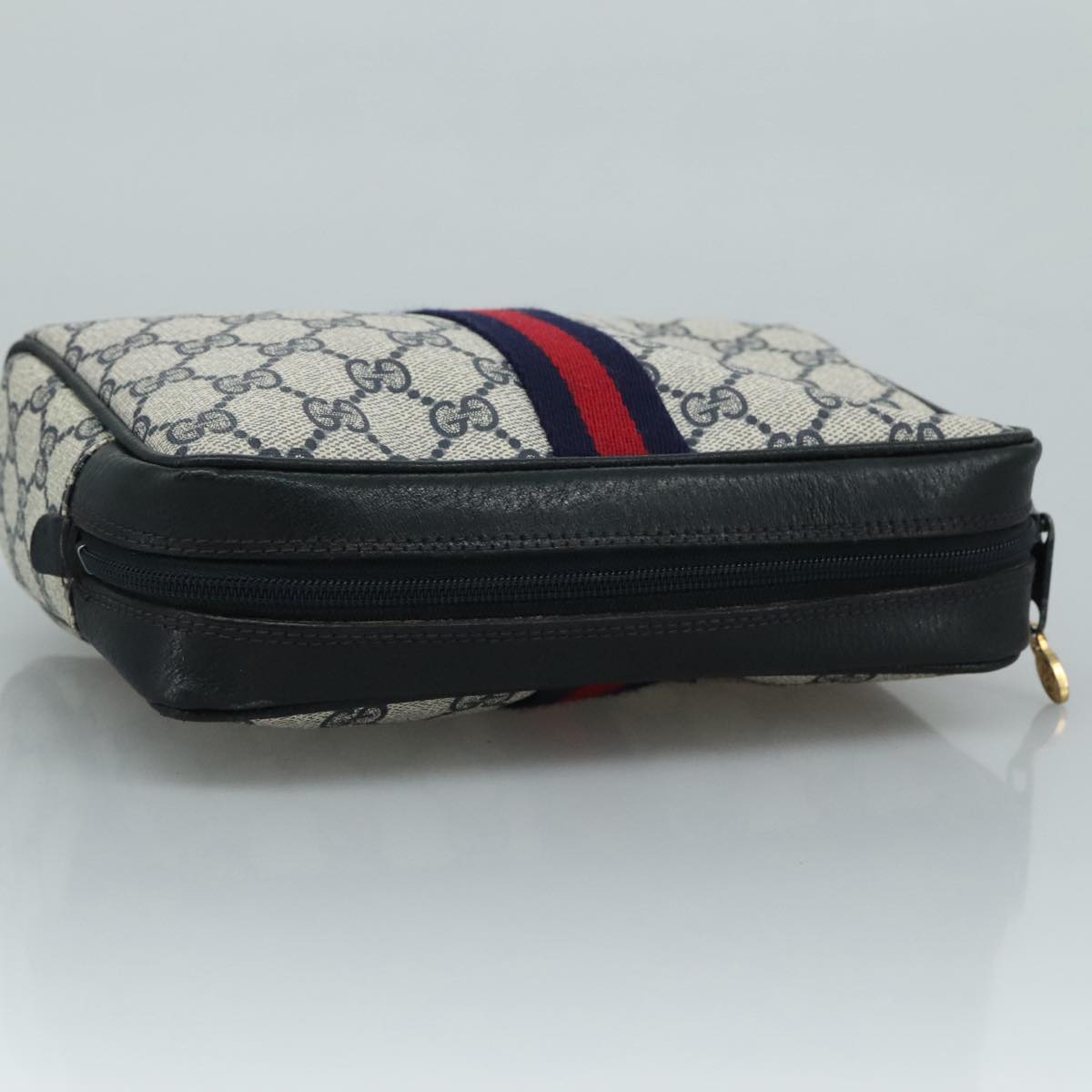 GUCCI GG Supreme Sherry Line Clutch Bag PVC Navy Red 010 378