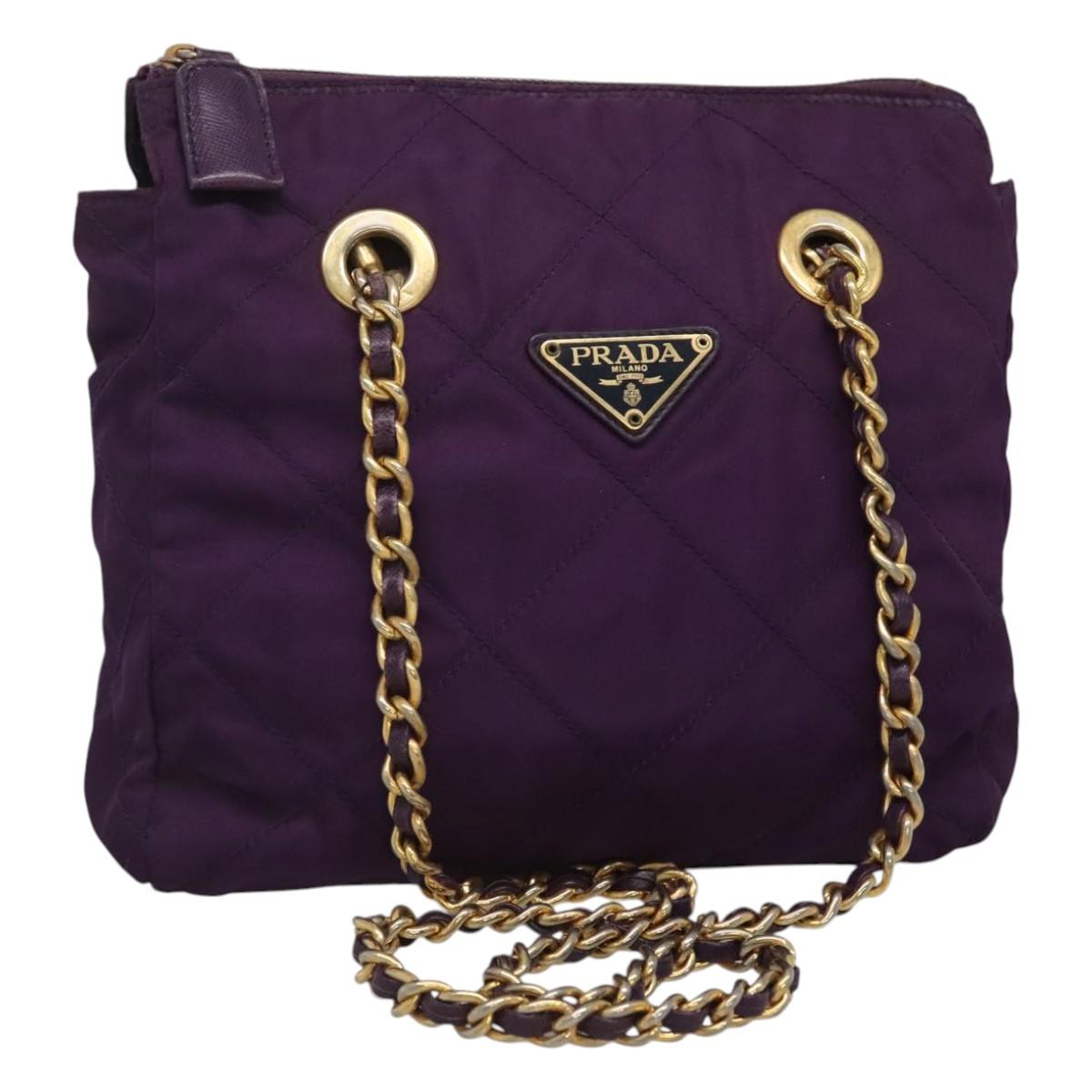 PRADA Quilted Chain Shoulder Bag Nylon Purple Gold Auth yk18126 | eBay