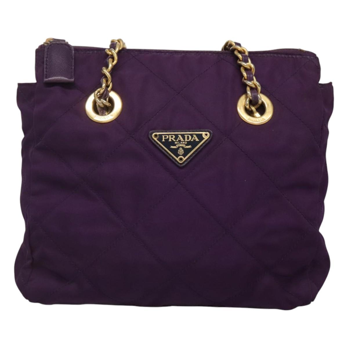 PRADA Quilted Chain Shoulder Bag Nylon Purple Gold Auth