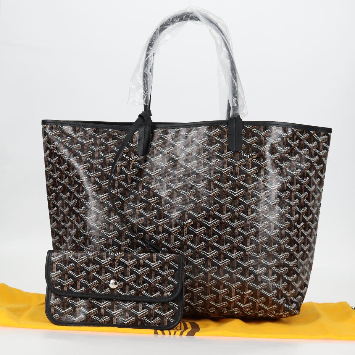 GOYARD Herringbone Saint Louis PM Tote Bag PVC Leather Black Auth