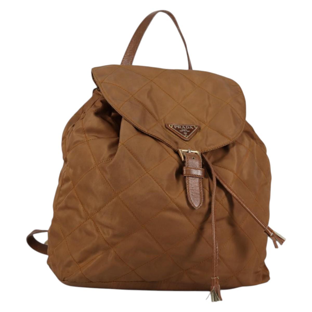 PRADA Backpack Nylon Brown Gold Auth yk18648 | eBay