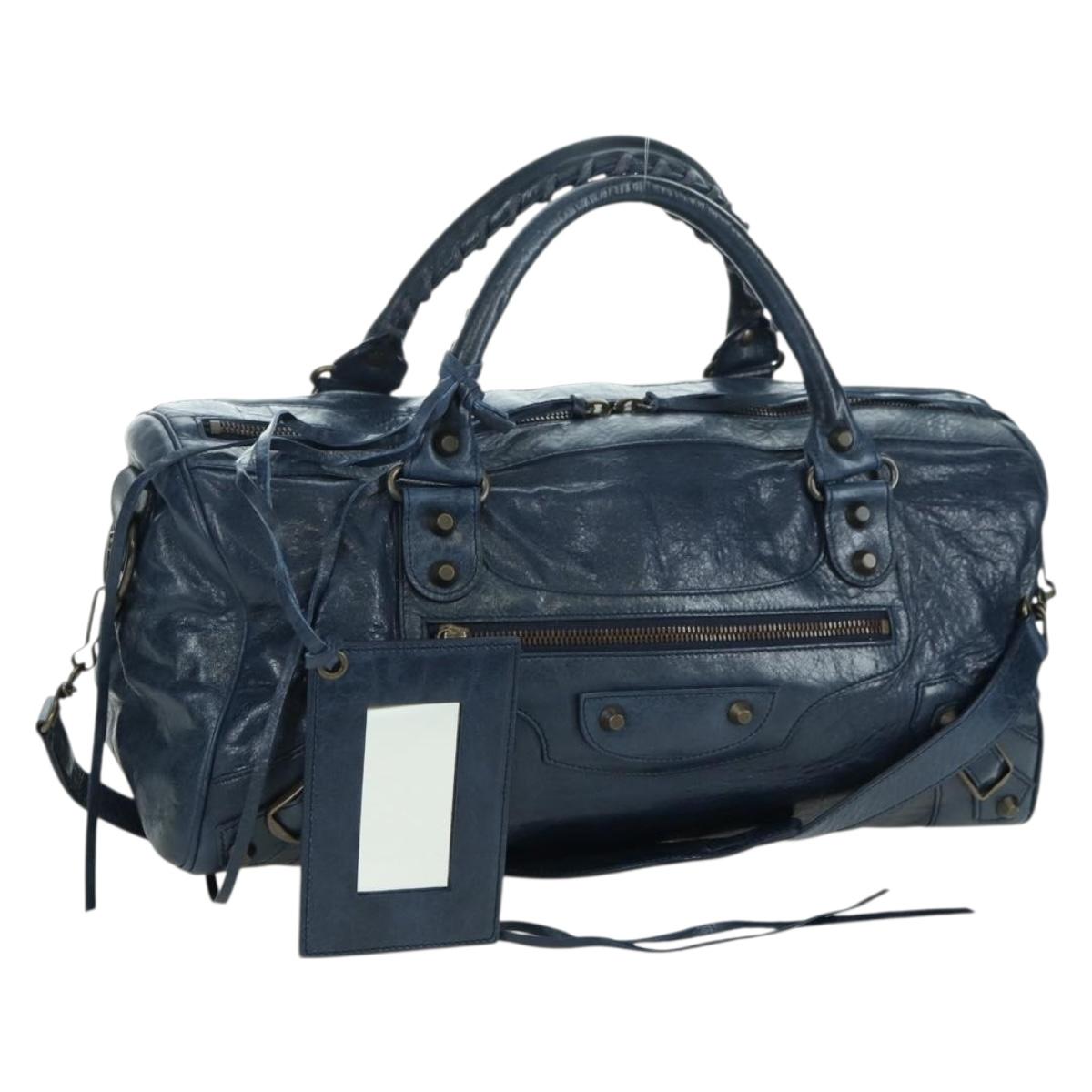 BALENCIAGA The Twiggy Hand Bag Leather 2way Navy 128523 Auth
