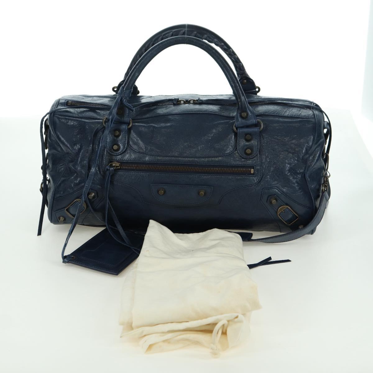 BALENCIAGA The Twiggy Hand Bag Leather 2way Navy 128523 Auth