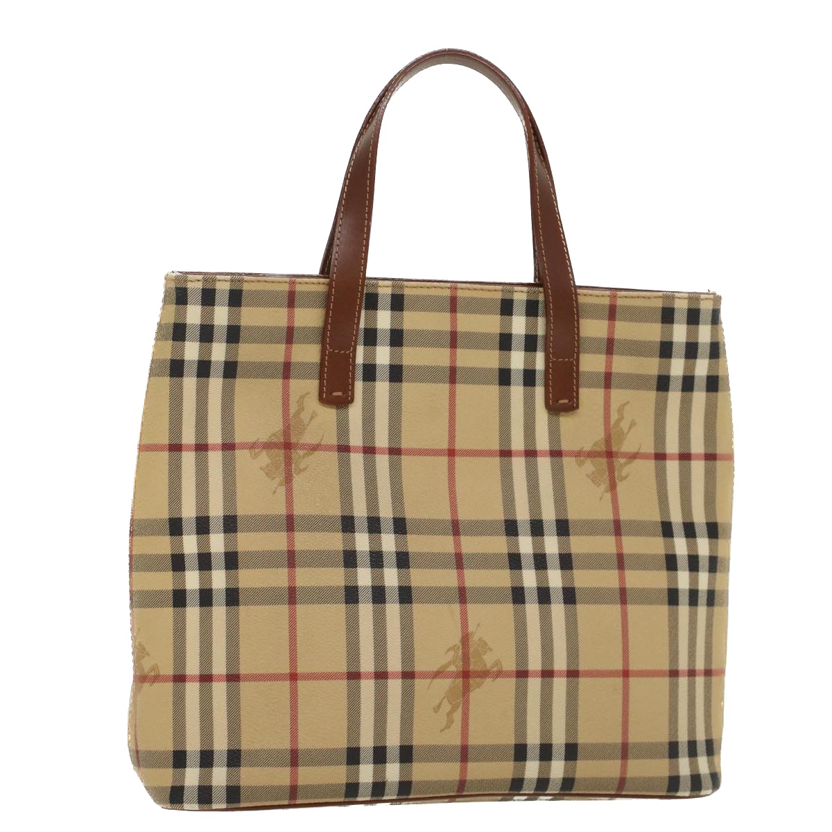 BURBERRY Nova Check Hand Bag PVC Leather Beige Auth yk8286V