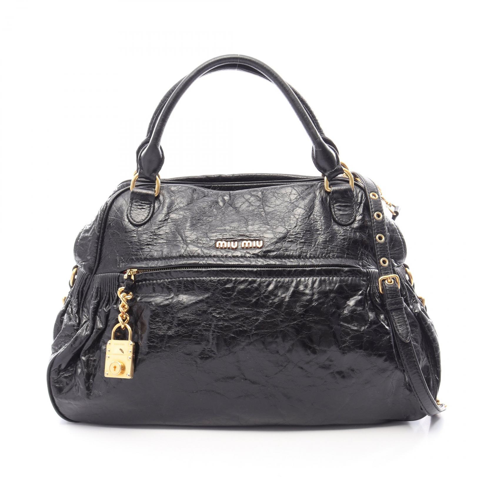 ミュウミュウ MIU MIU ブラックｘゴールド 2wayハンドバッグ ミュウ ミュウ 2way ハンドバッグ | ブランド品の買取・査定なら