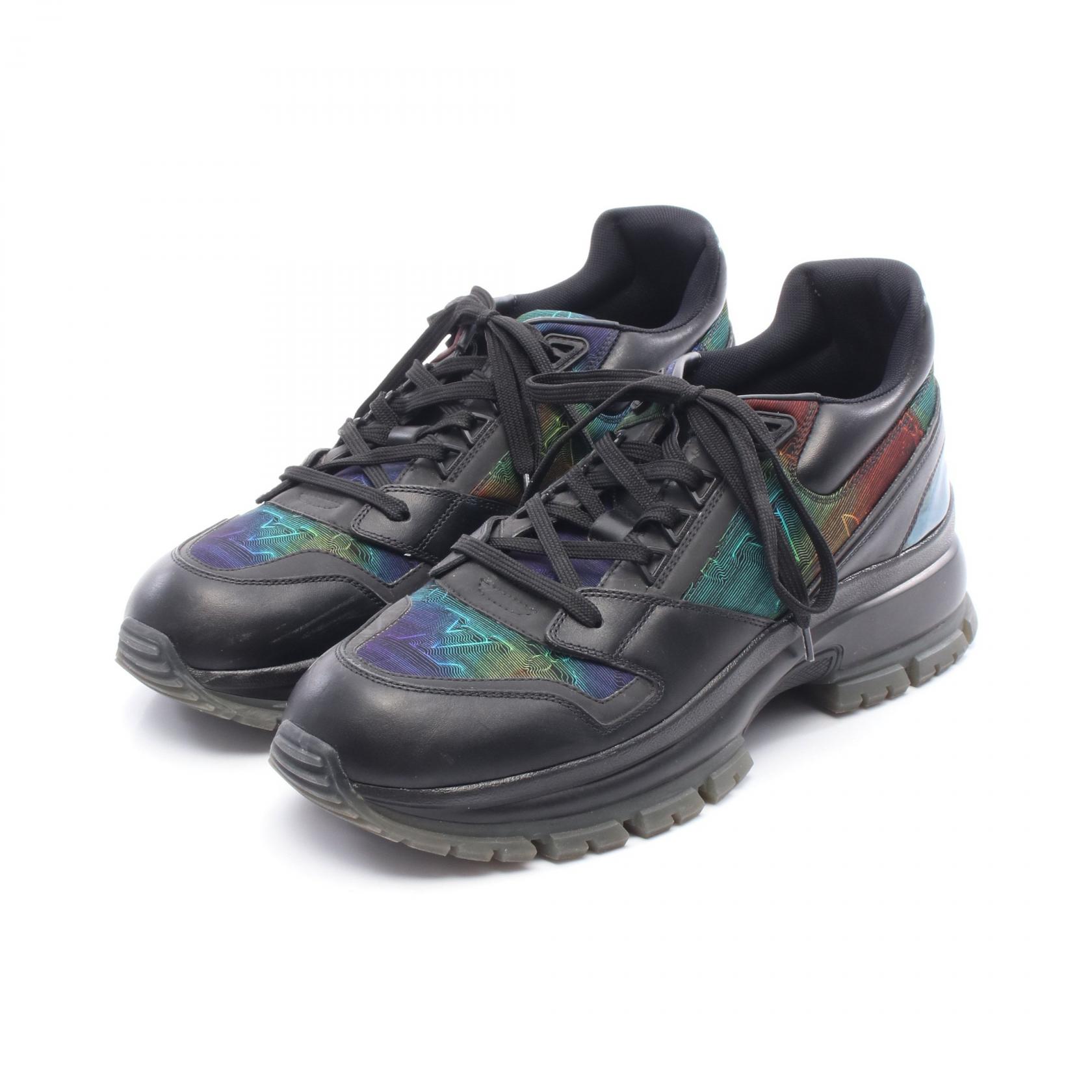 LOUIS VUITTON 2054 Line sneakers Shoes #8 leather Black Rainbow