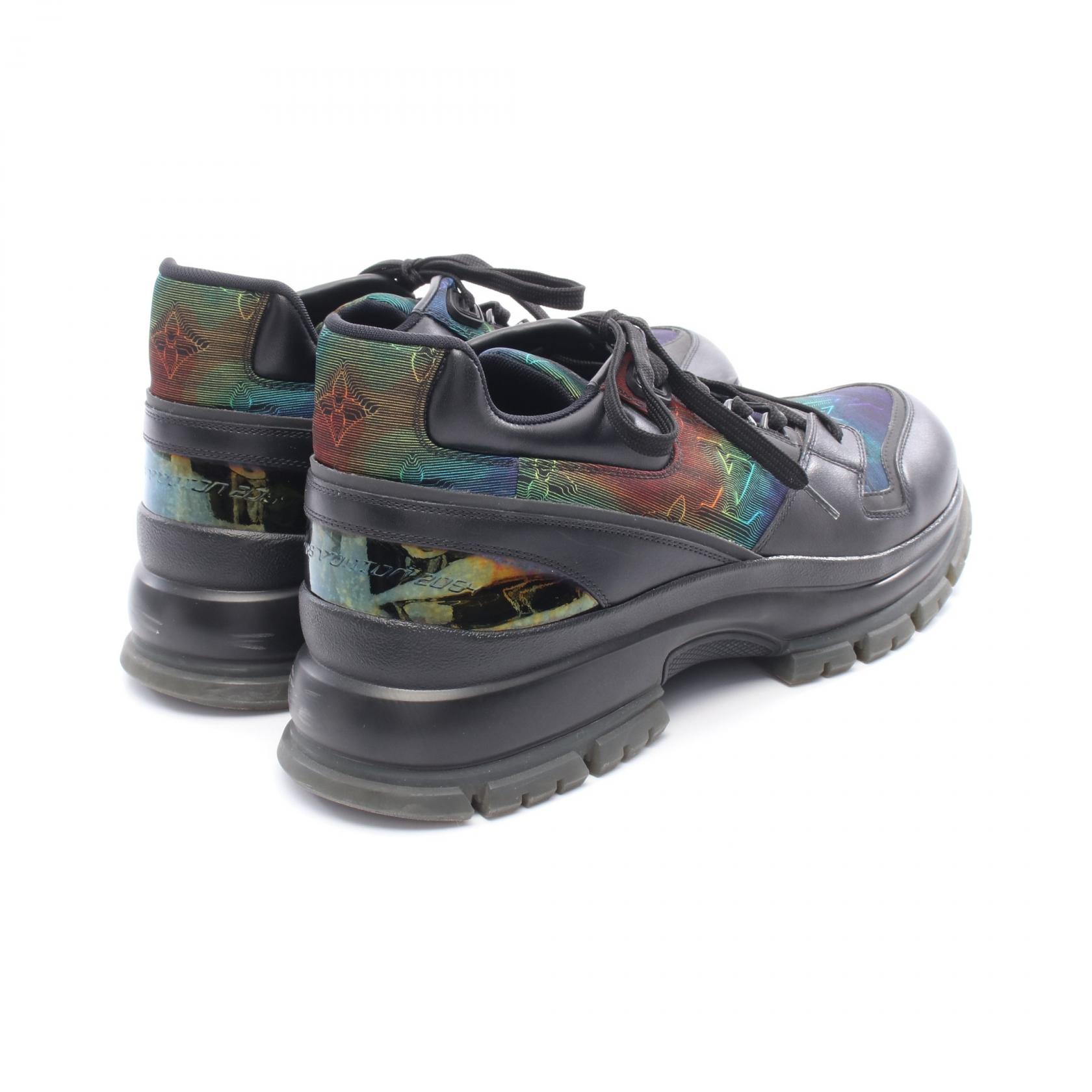 LOUIS VUITTON 2054 Line sneakers Shoes #8 leather Black Rainbow