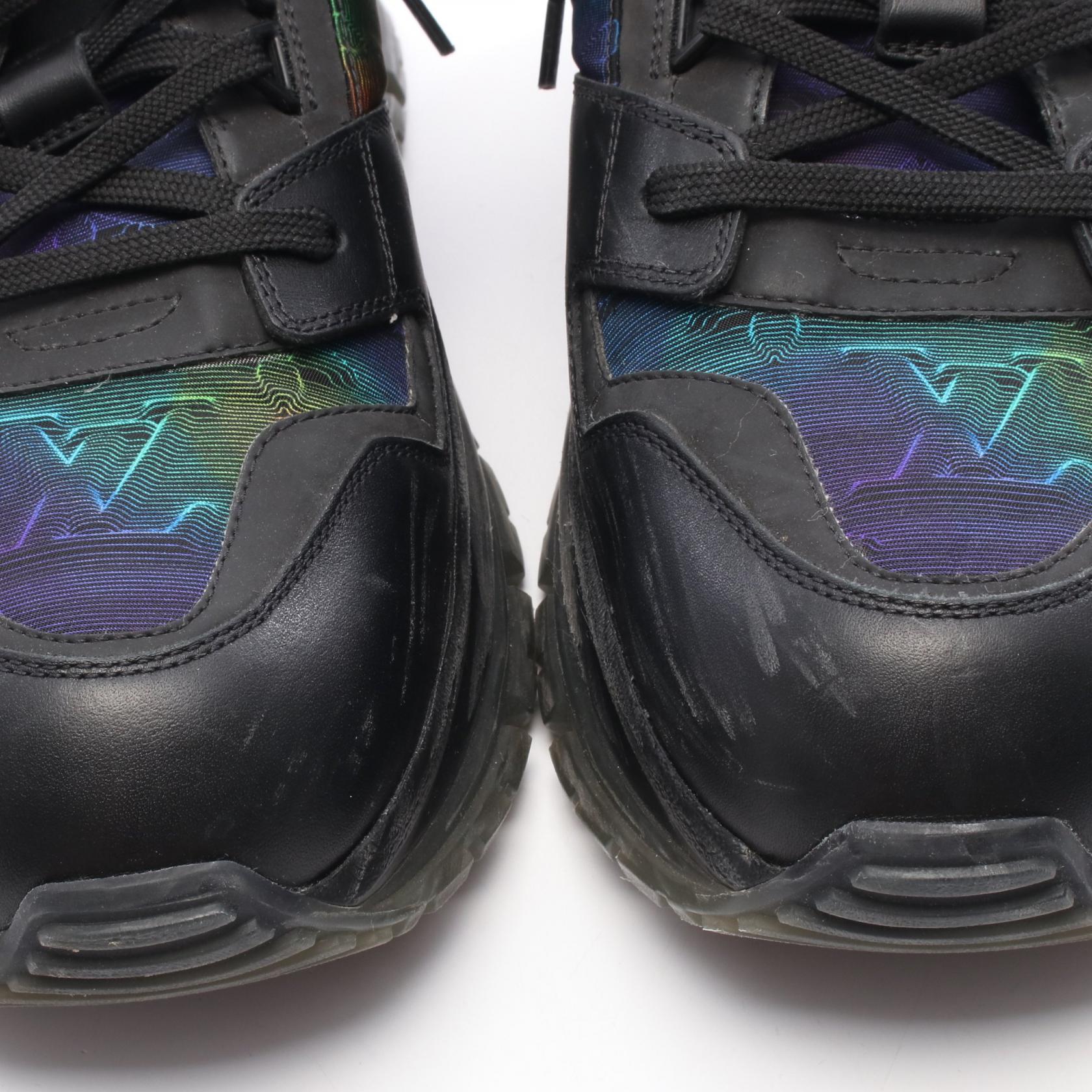 LOUIS VUITTON 2054 Line sneakers Shoes #8 leather Black Rainbow