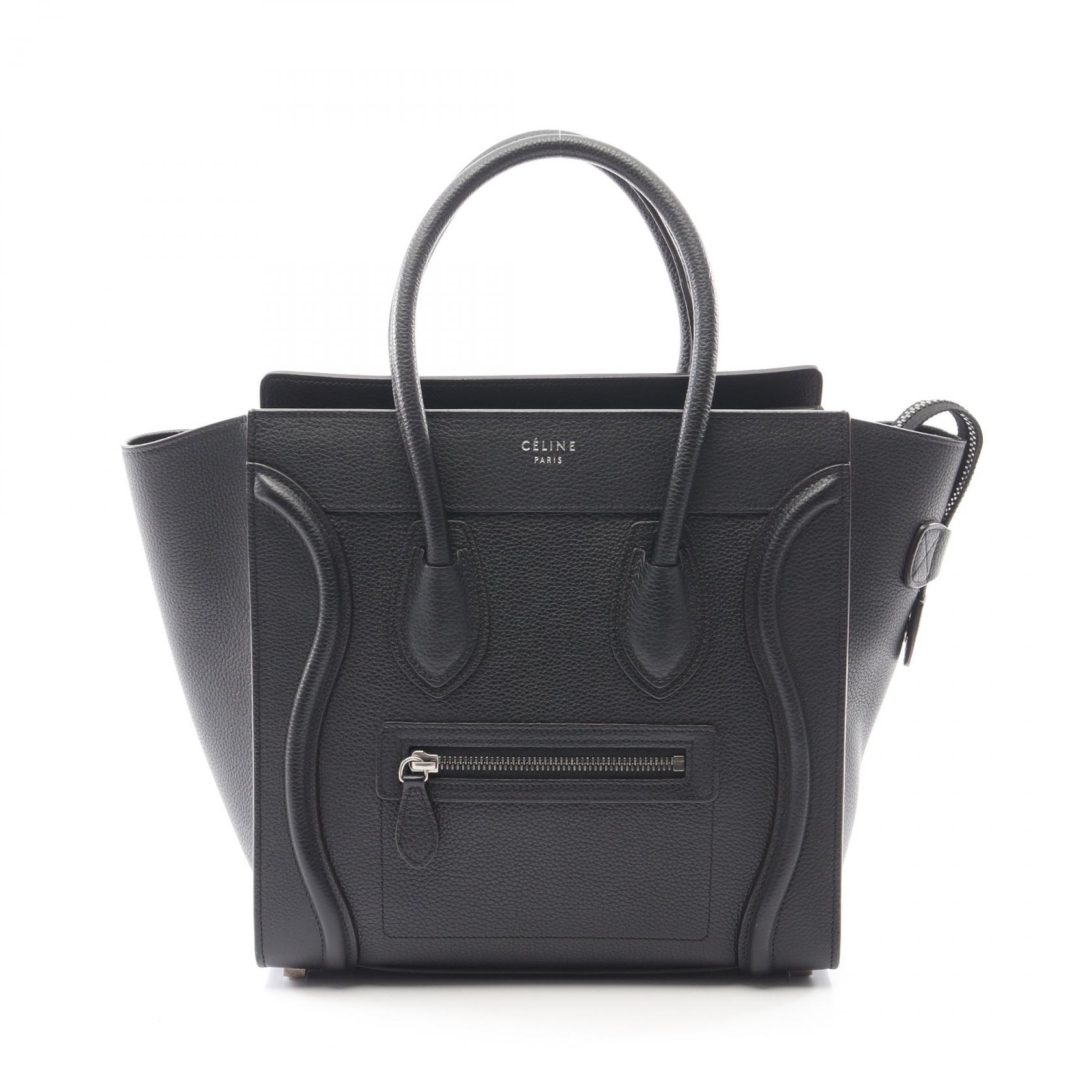CELINE Luggage micro shopper Hand Tote Bag leather Black Used 
