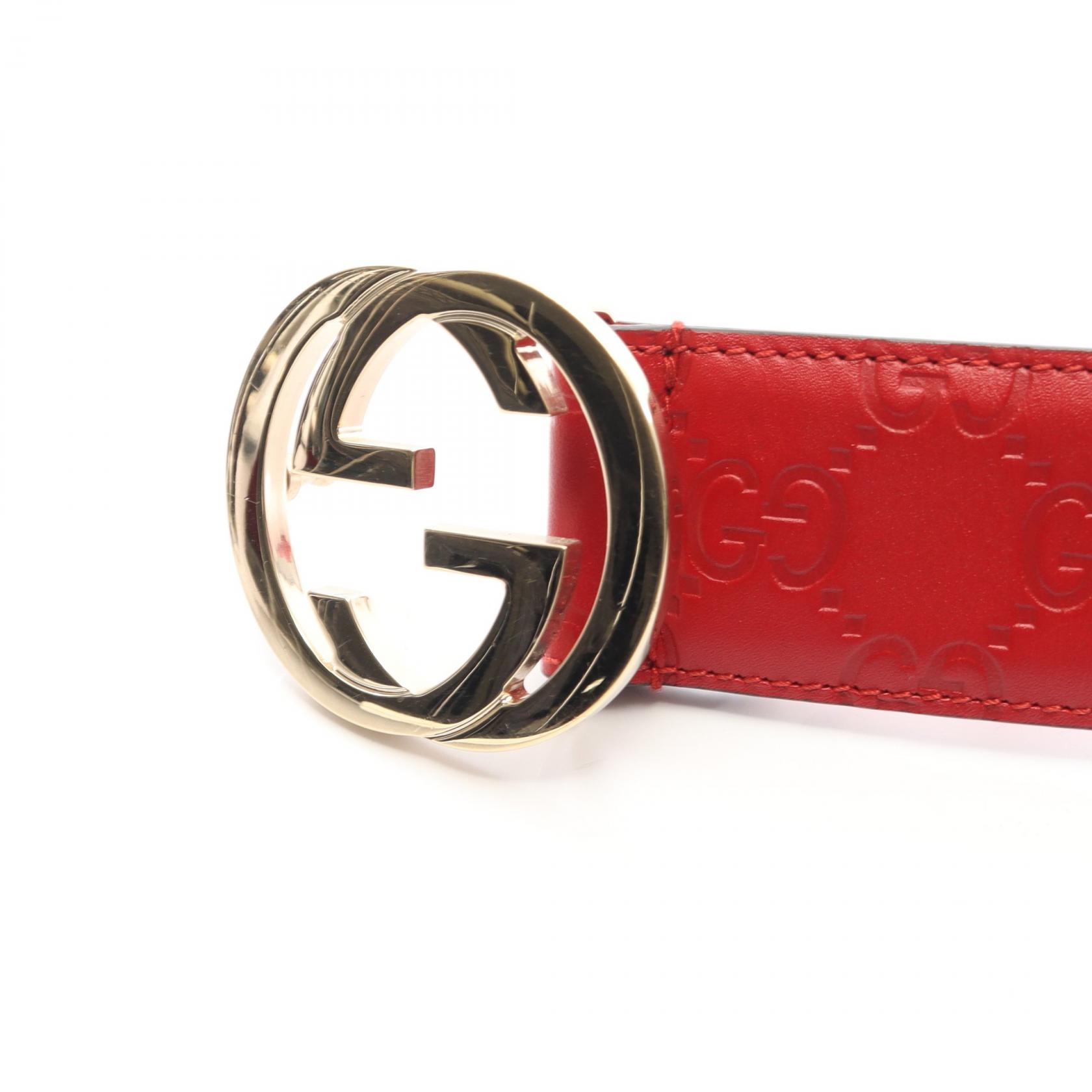 GUCCI Interlocking G belt 370543 leather Red GHW Used Women | eBay