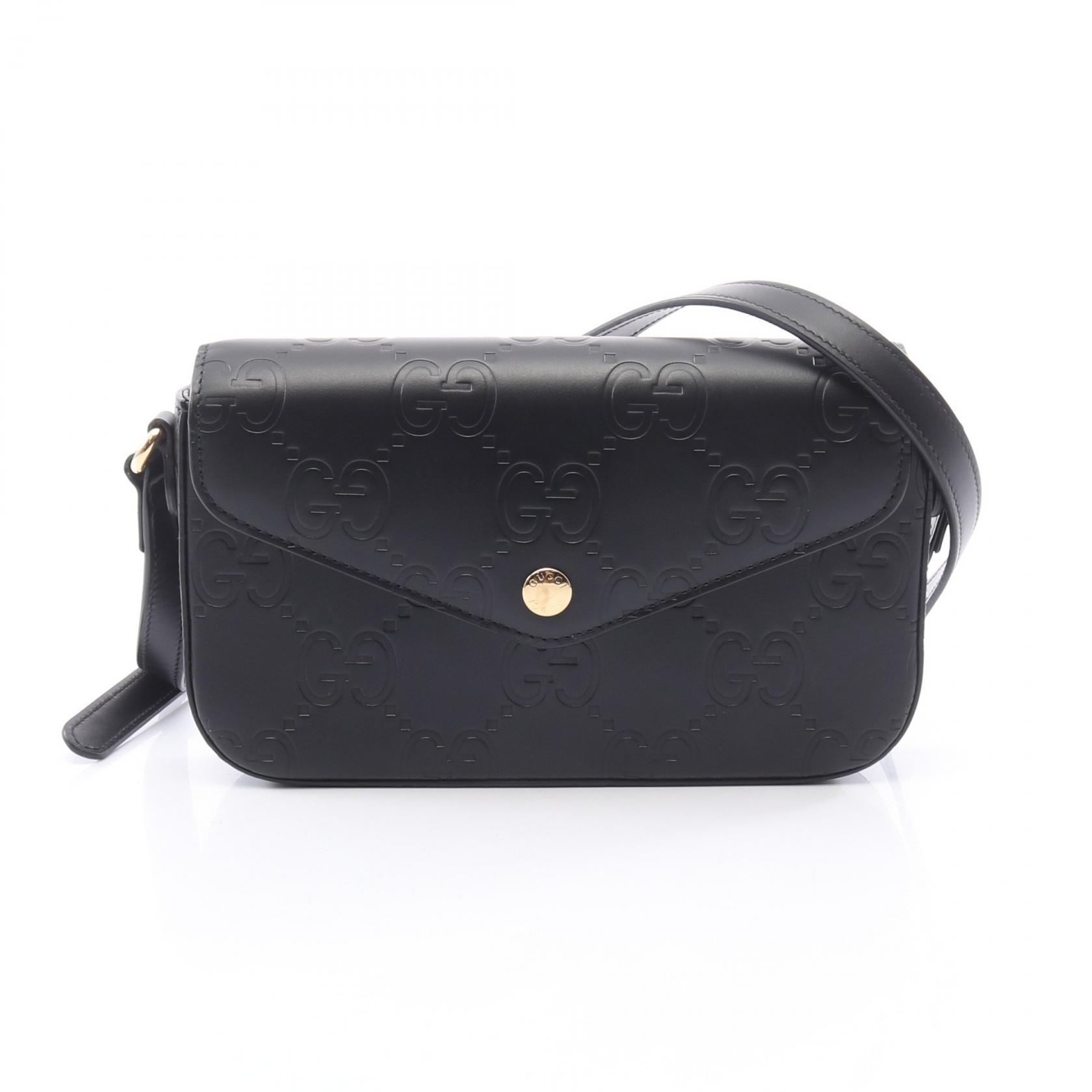 GUCCI GG Super Mini Shoulder Crossbody Bag 772794 leather Black