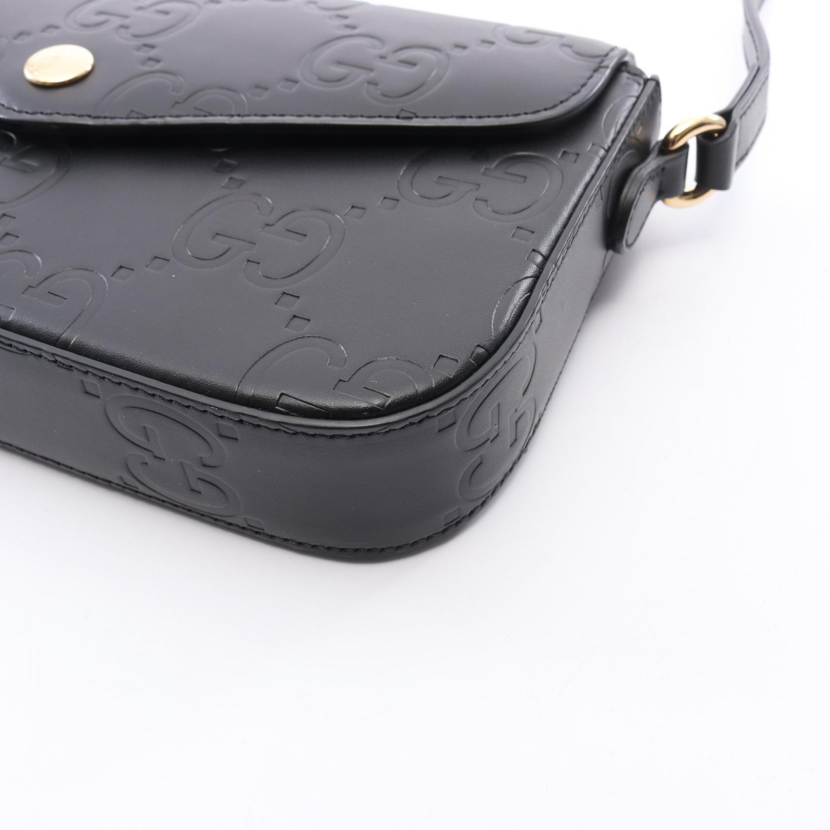 バッグ old GUCCI mini shoulder bag black y2k GUCCI GG Super Mini Shoulder Crossbody Bag 772794 leather Black