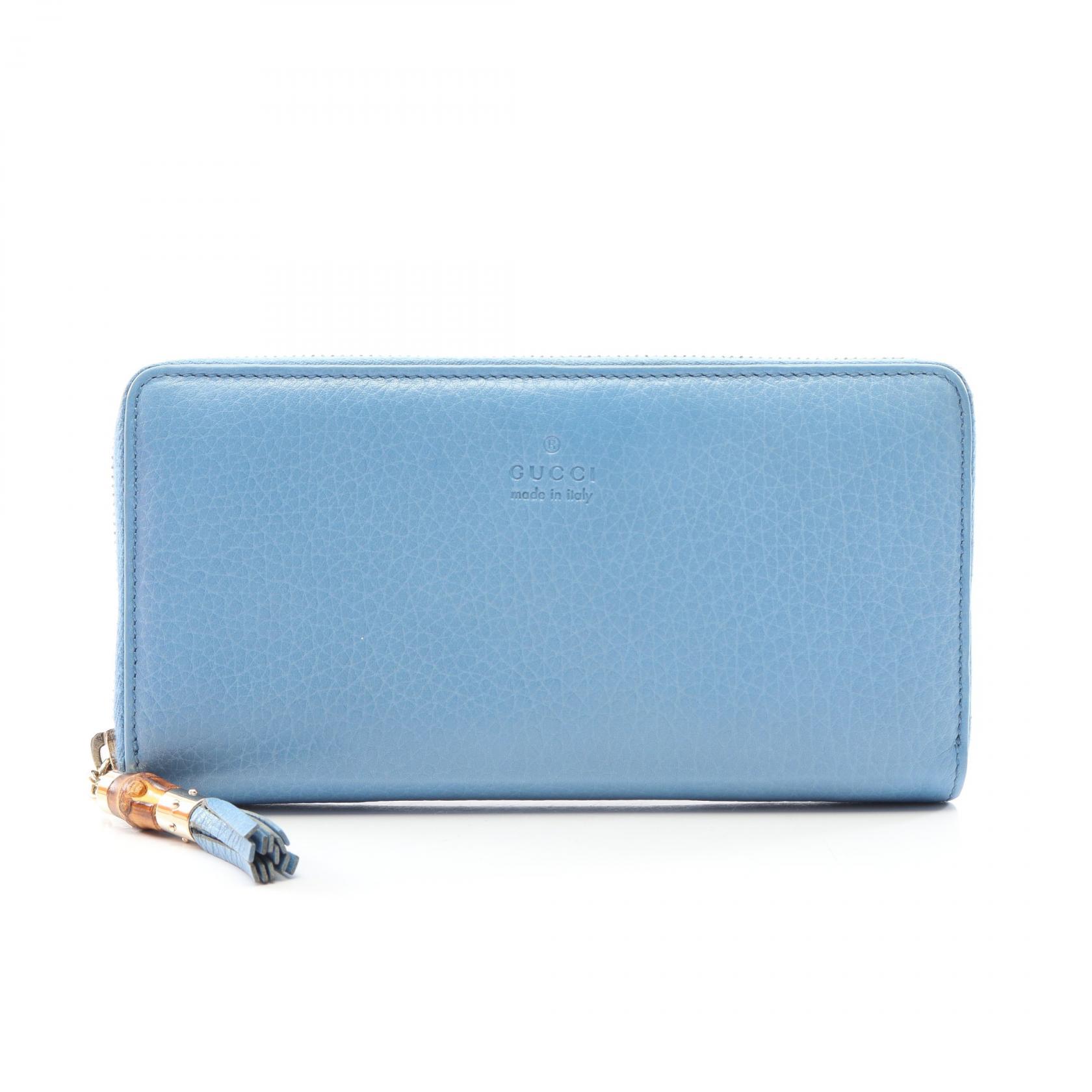 Gucci GG 長財布　グッチ　エナメル　ブルー GUCCI Bamboo Around zip long Wallet Purse 307984 leather Blue Used