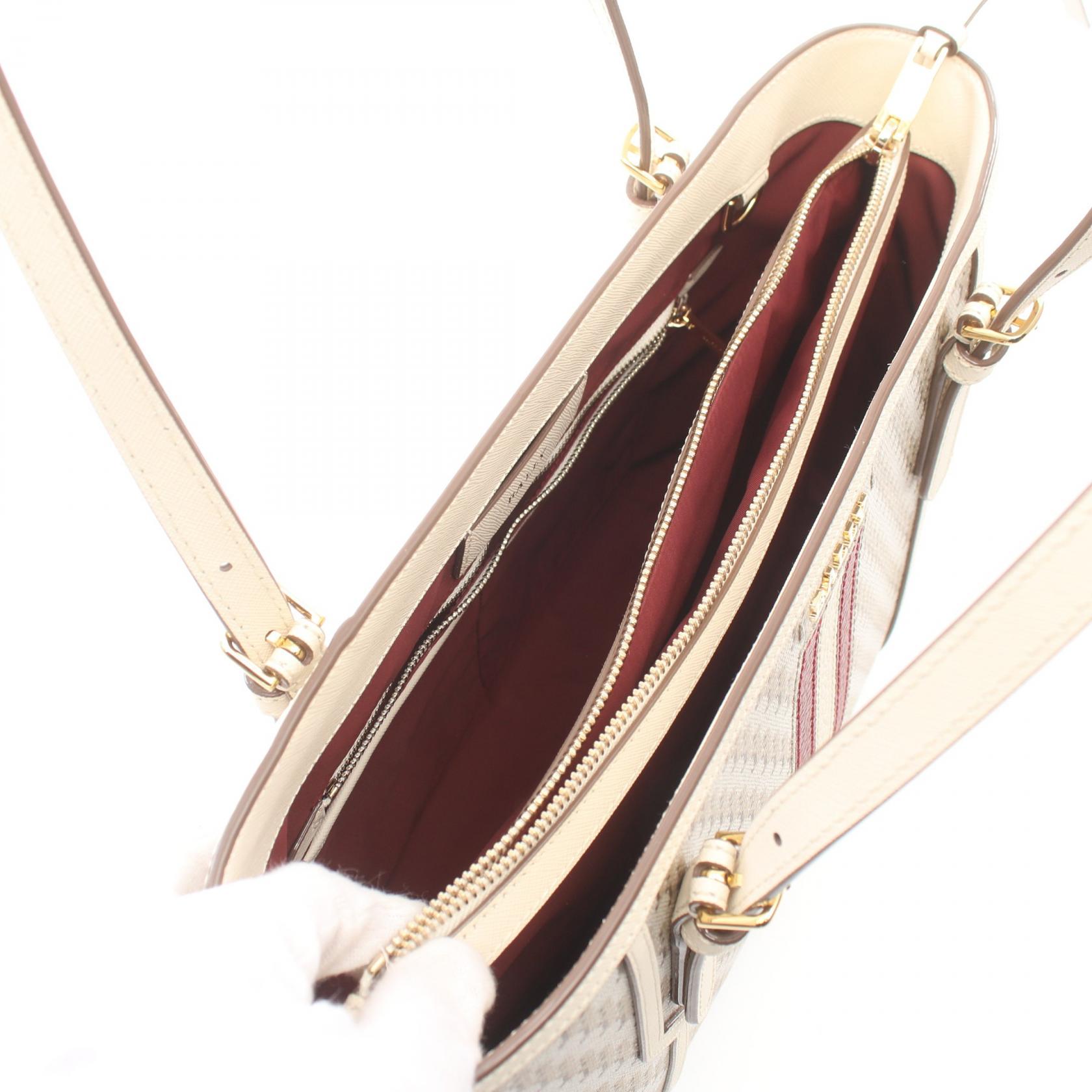 BALLY SUPRA Tote Bag PVC coated canvas leather White Red beige 