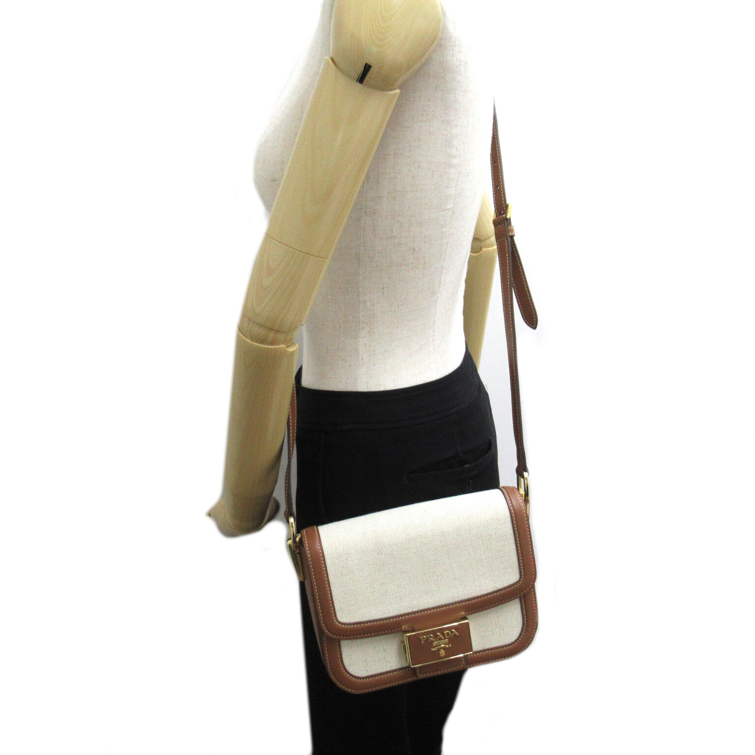 PRADA Shoulder crossbody Bag 1BD257 canvas leather White