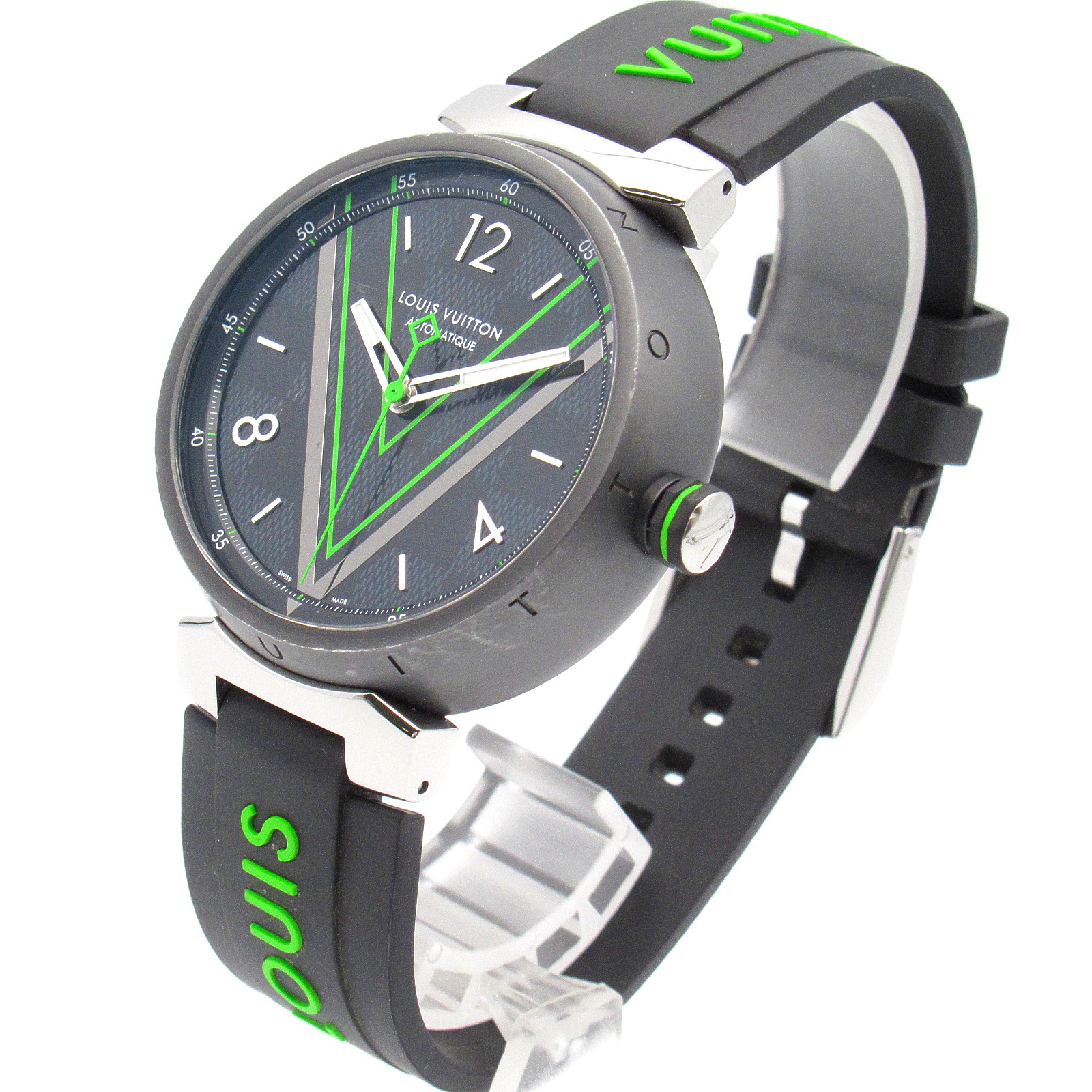 LOUIS VUITTON Tambour Damier graphite Wrist Watch QA131Z
