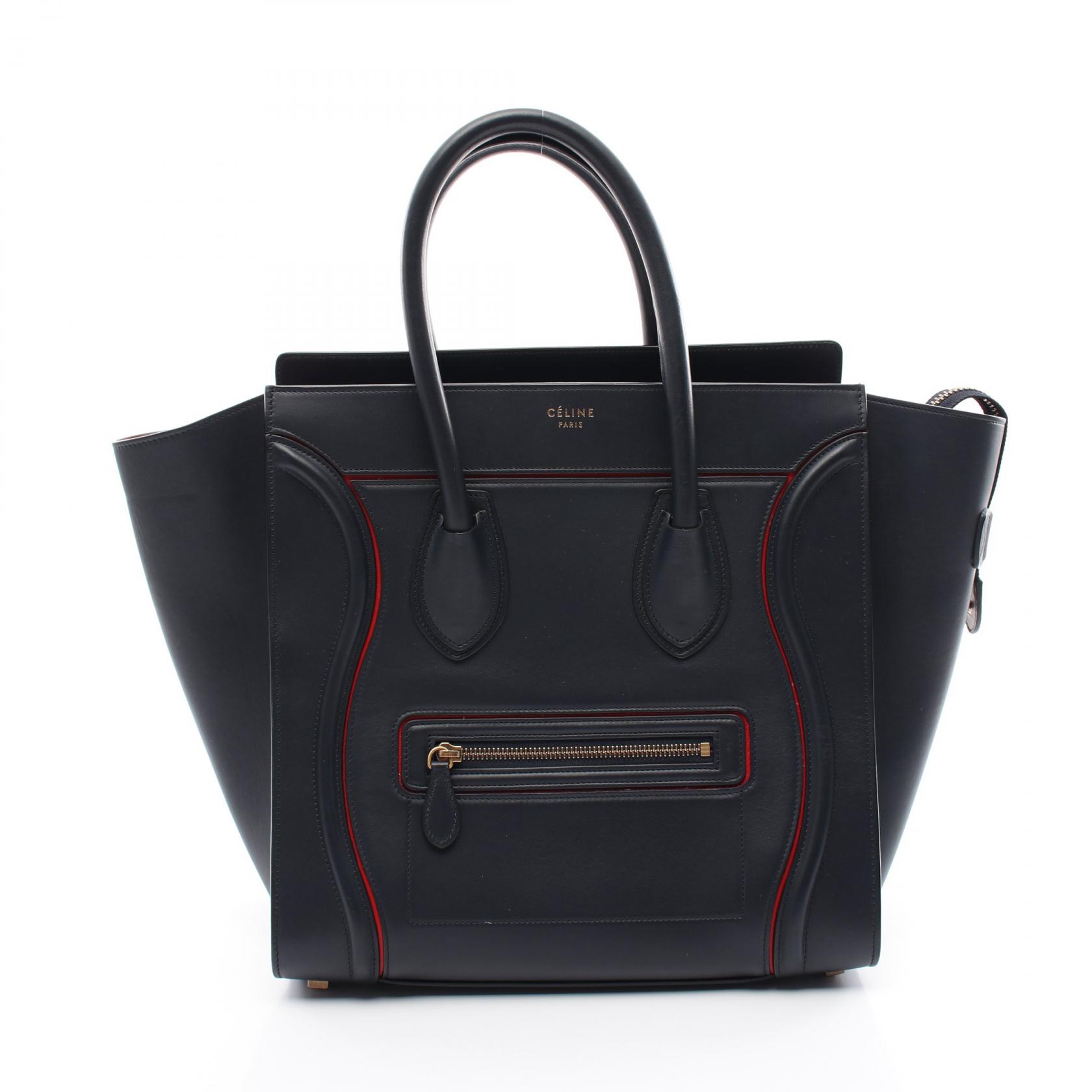 CELINE Luggage mini shopper Handbag 165213 leather Navy Used