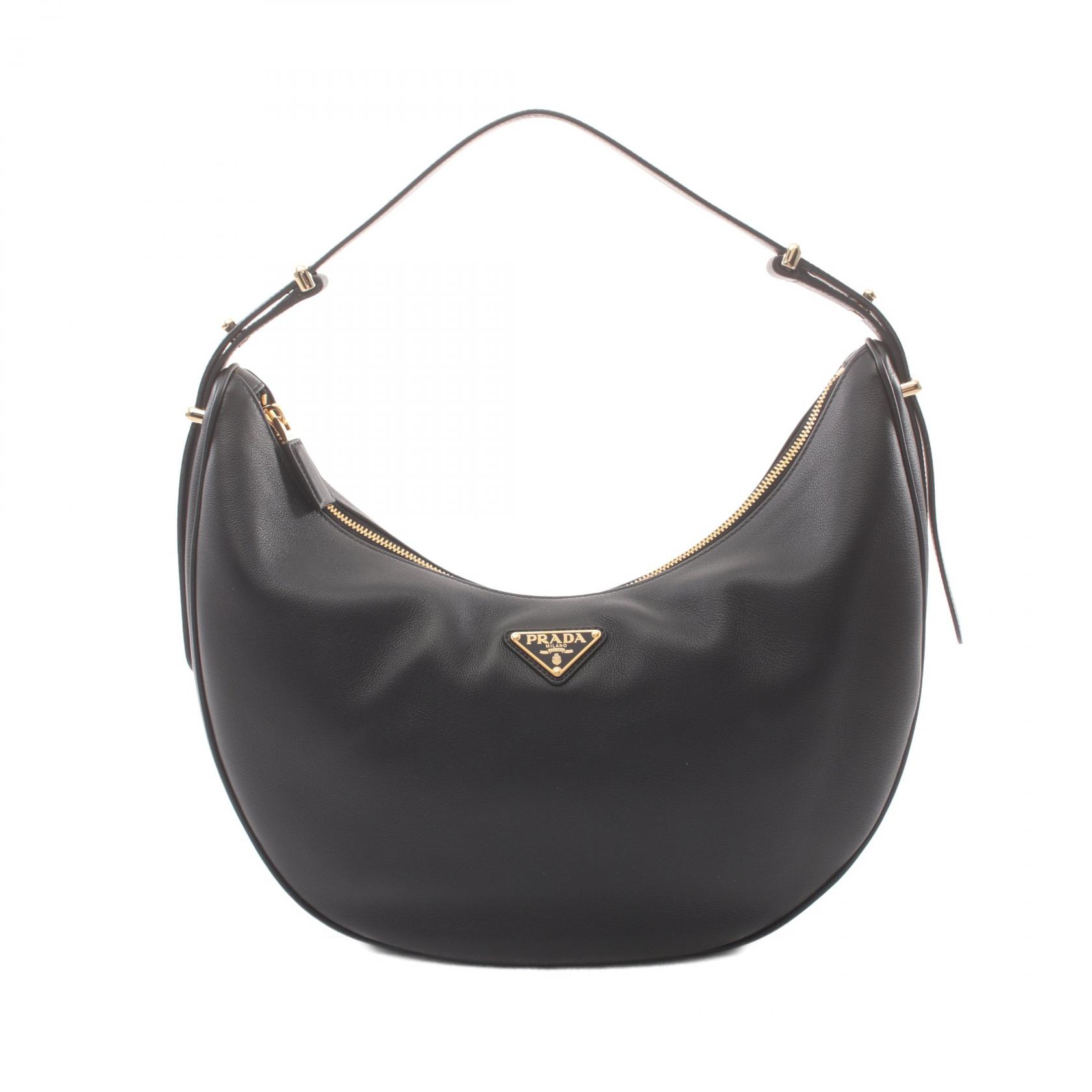 【関税&送料込】Prada Medium Hobo Bag In Soft Lux Leather PRADA SOFT GRAIN Shoulder Bag 1BC212 leather Black NEW Women