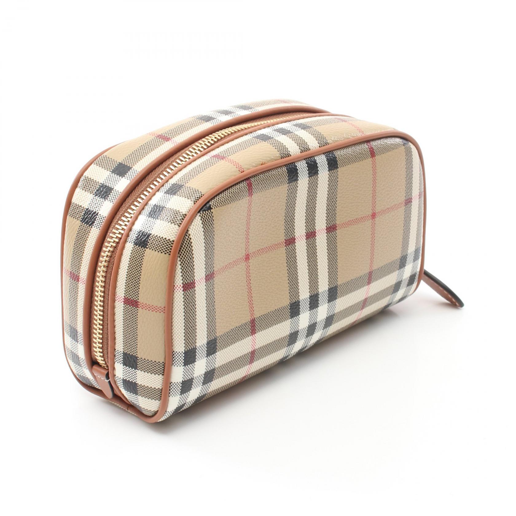 BURBERRY Check Travel Pouch 8067159 canvas leather Beige