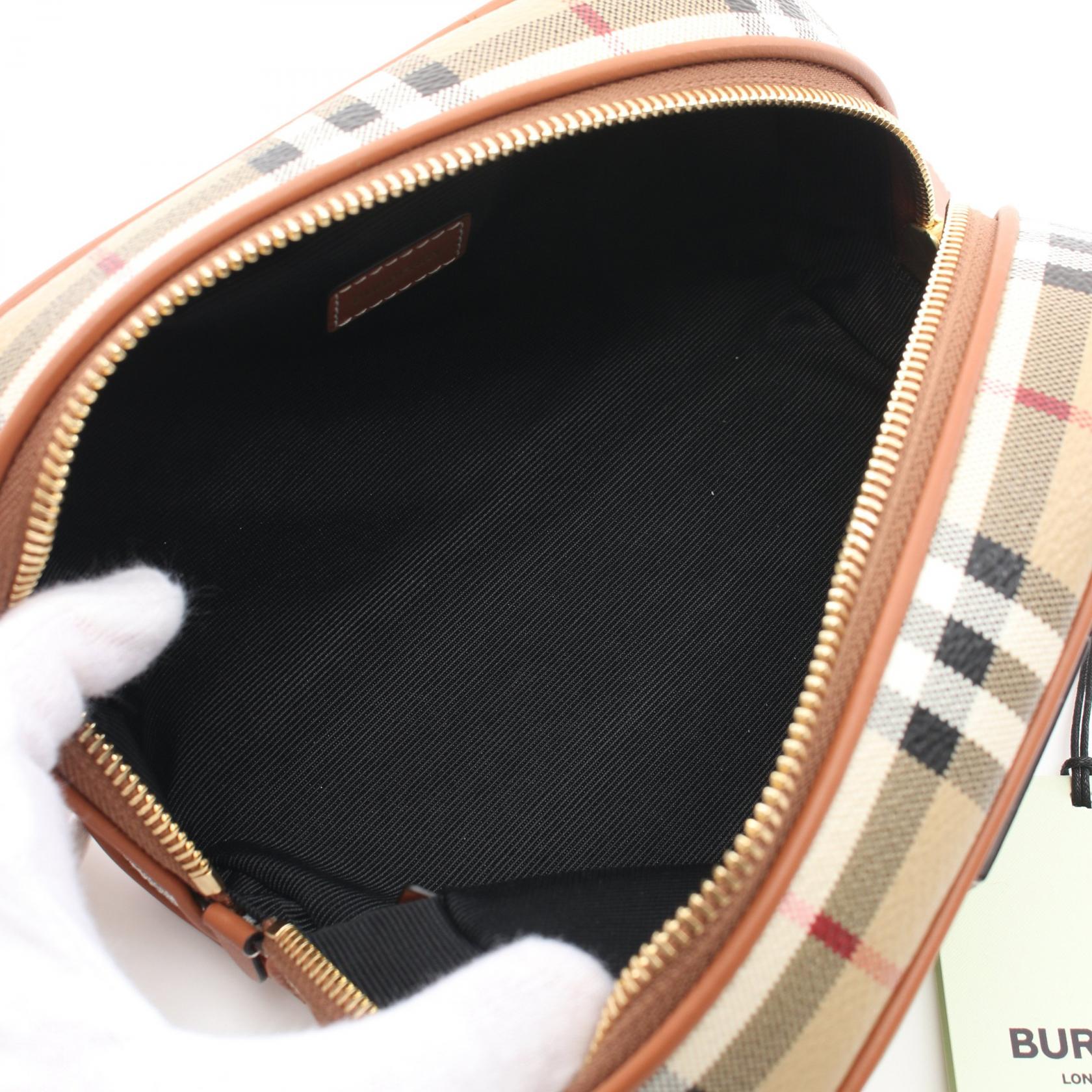 BURBERRY Check Travel Pouch 8067159 canvas leather Beige
