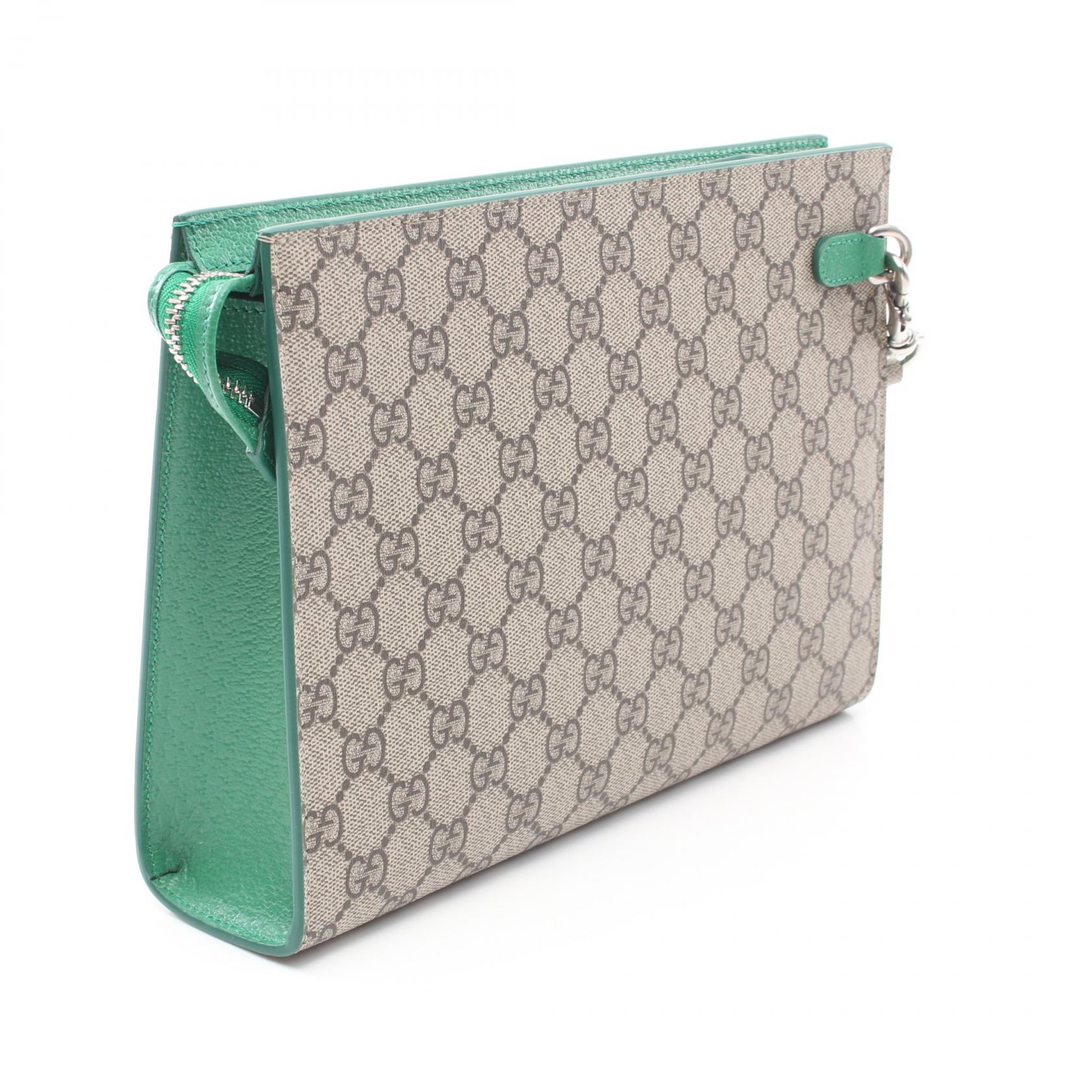 【送料&関税込】Gucci Pistachio Green Stretch Cashmere Blend GUCCI GG Supreme business clutch bag 768255FACQC9753 canvas