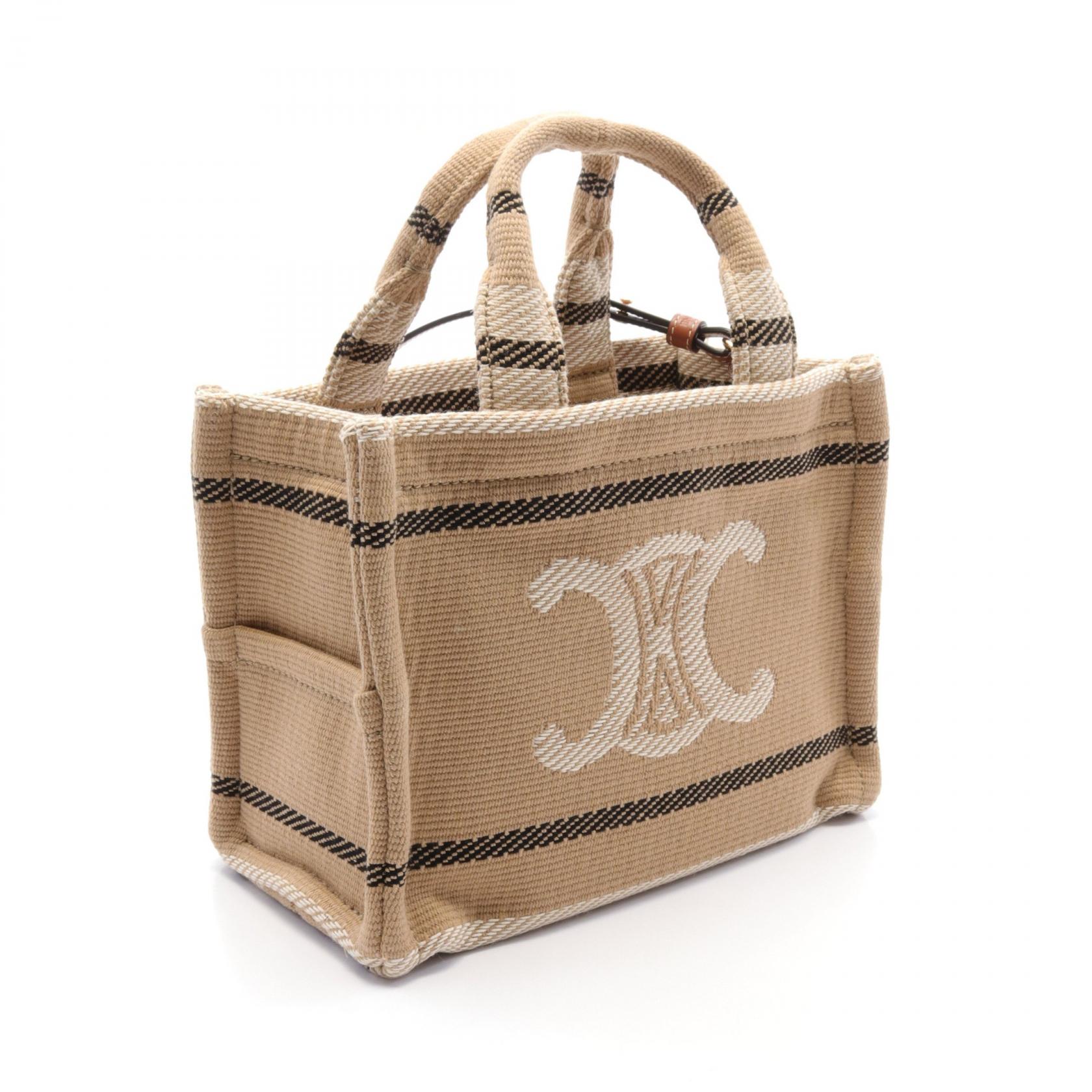 VIP特価【CELINE】SMALL CABAS TAHIS STRIPED TEXTILE 199162EYW SMALL CABAS THAIS IN STRIPED TEXTILE WITH TRIOMPHE - BEIGE