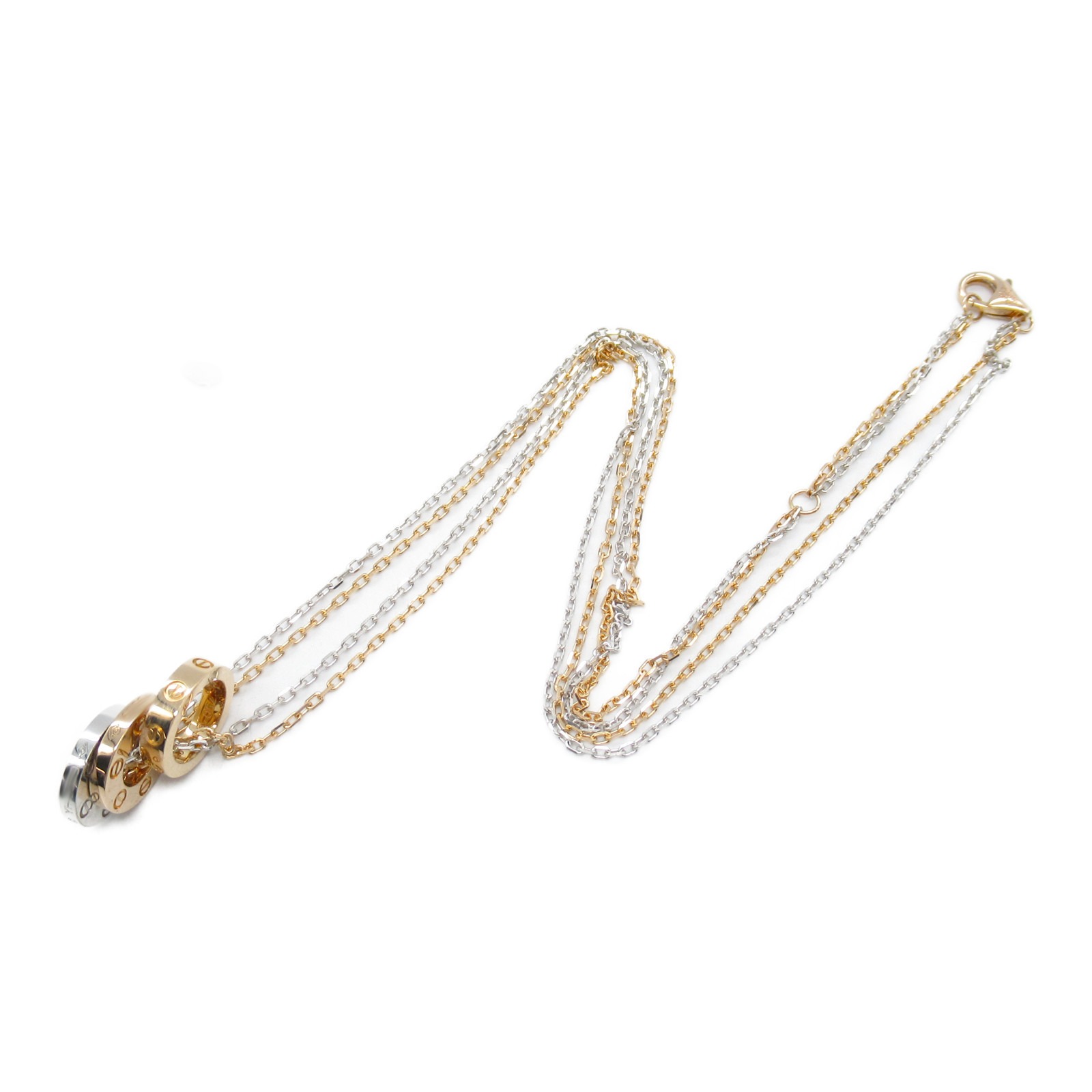 CARTIER Love Three hoop Necklace 6PD diamond 18KYG Yellow