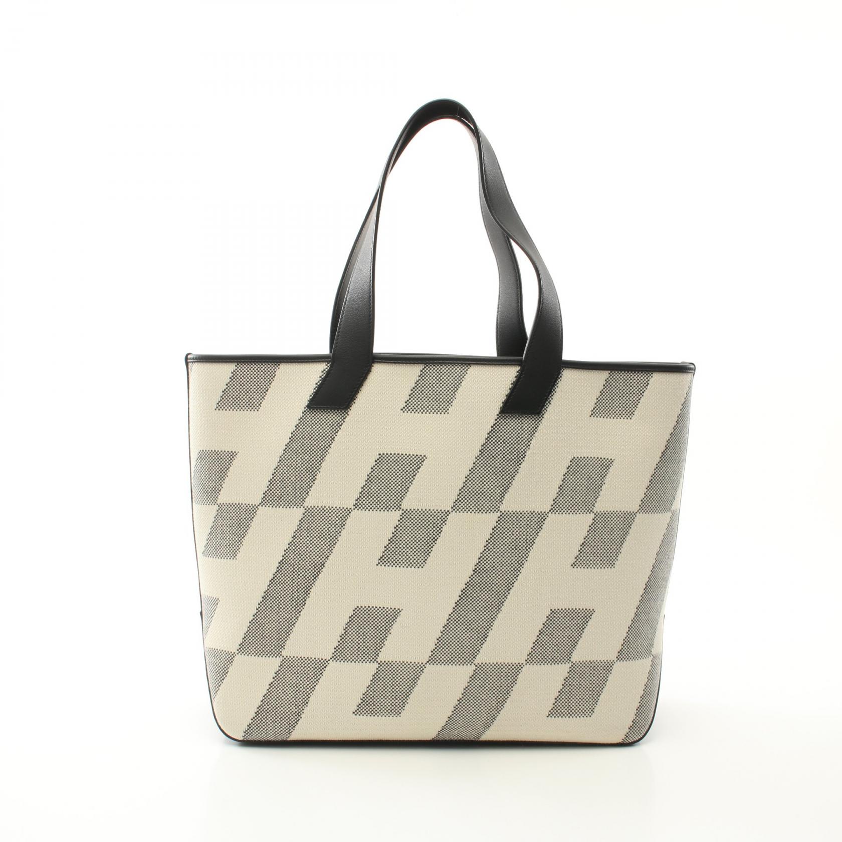HERMES HH en Biais GM Tote Bag Z Toile H Swift Leder Weiß Schwarz Ecru  Gebraucht
