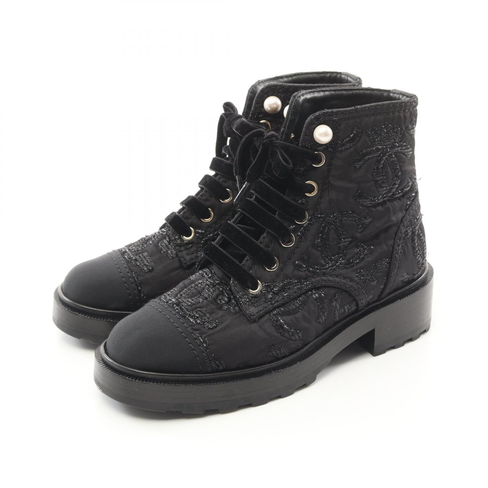 CHANEL COCO Mark short boots shoes #36 G35154 Fabric Black Used | eBay