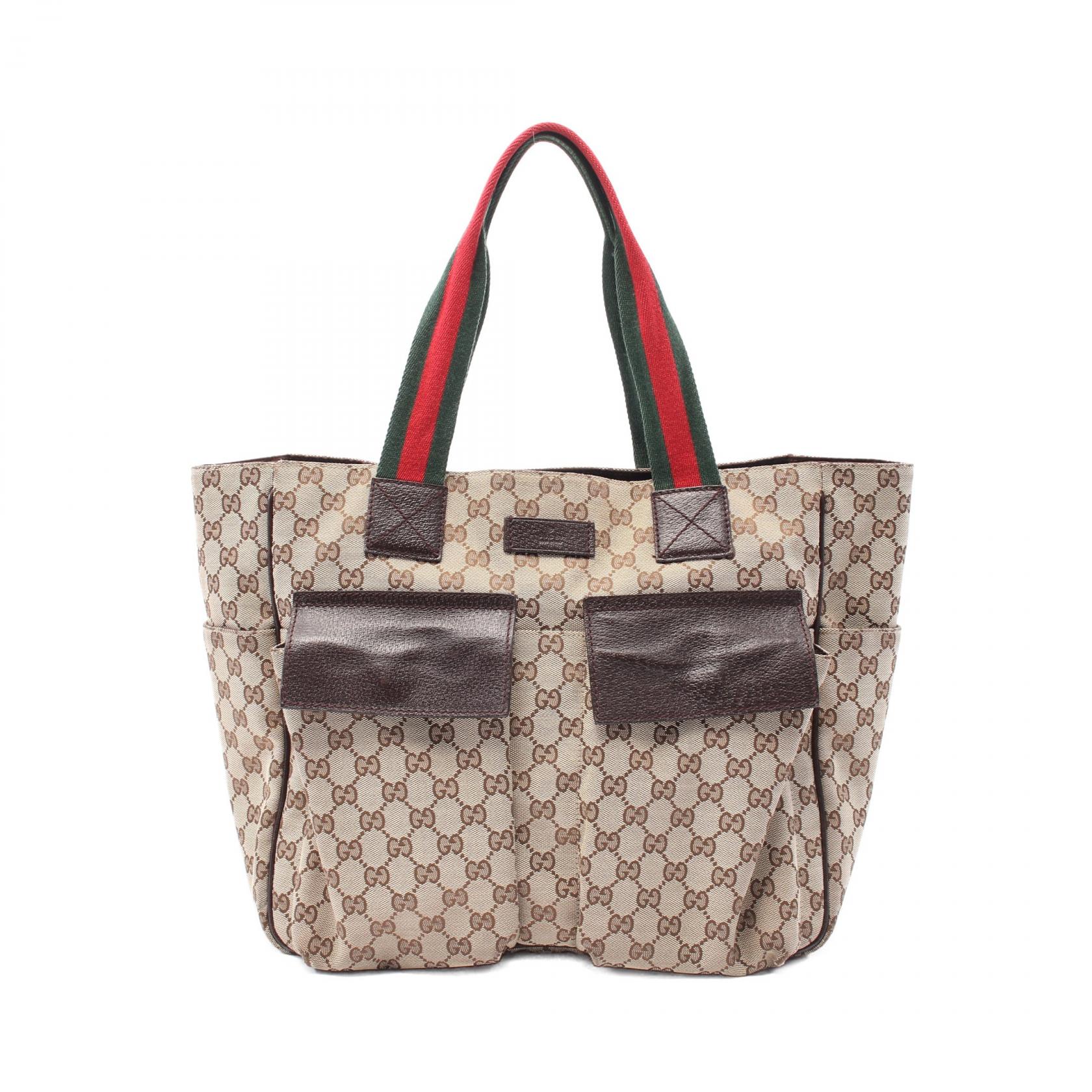 GUCCI Shelly line GG canvas Hand Tote Bag 161836 leather Beige